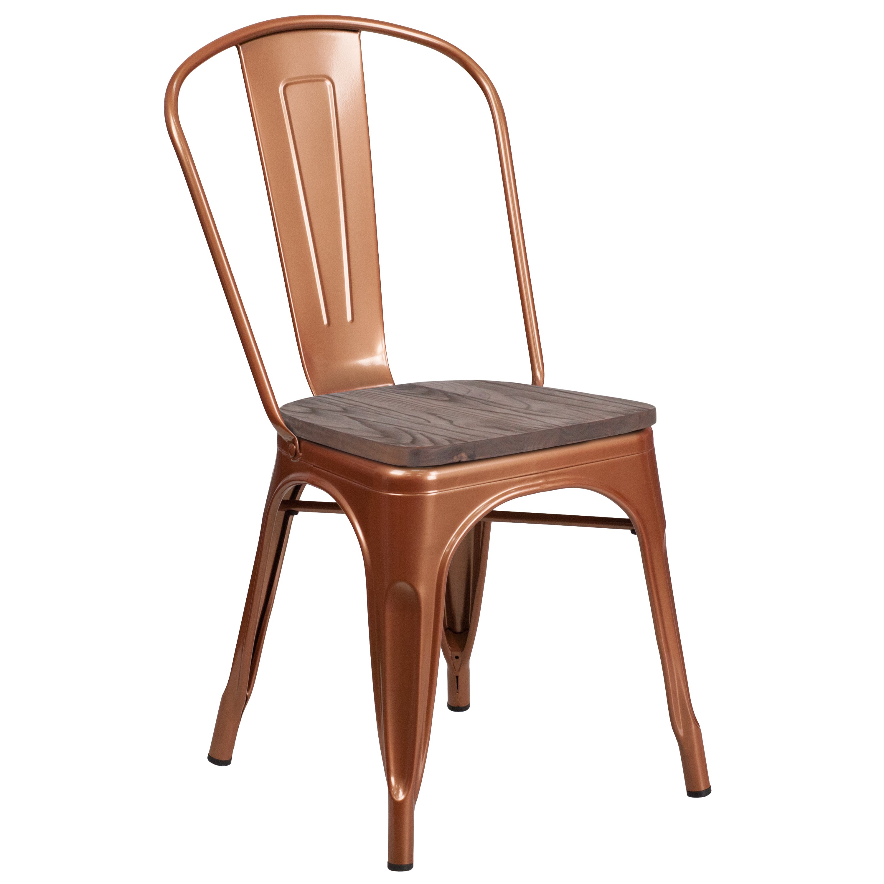 Tenley Copper Metal Stackable Chair with Wood Seat