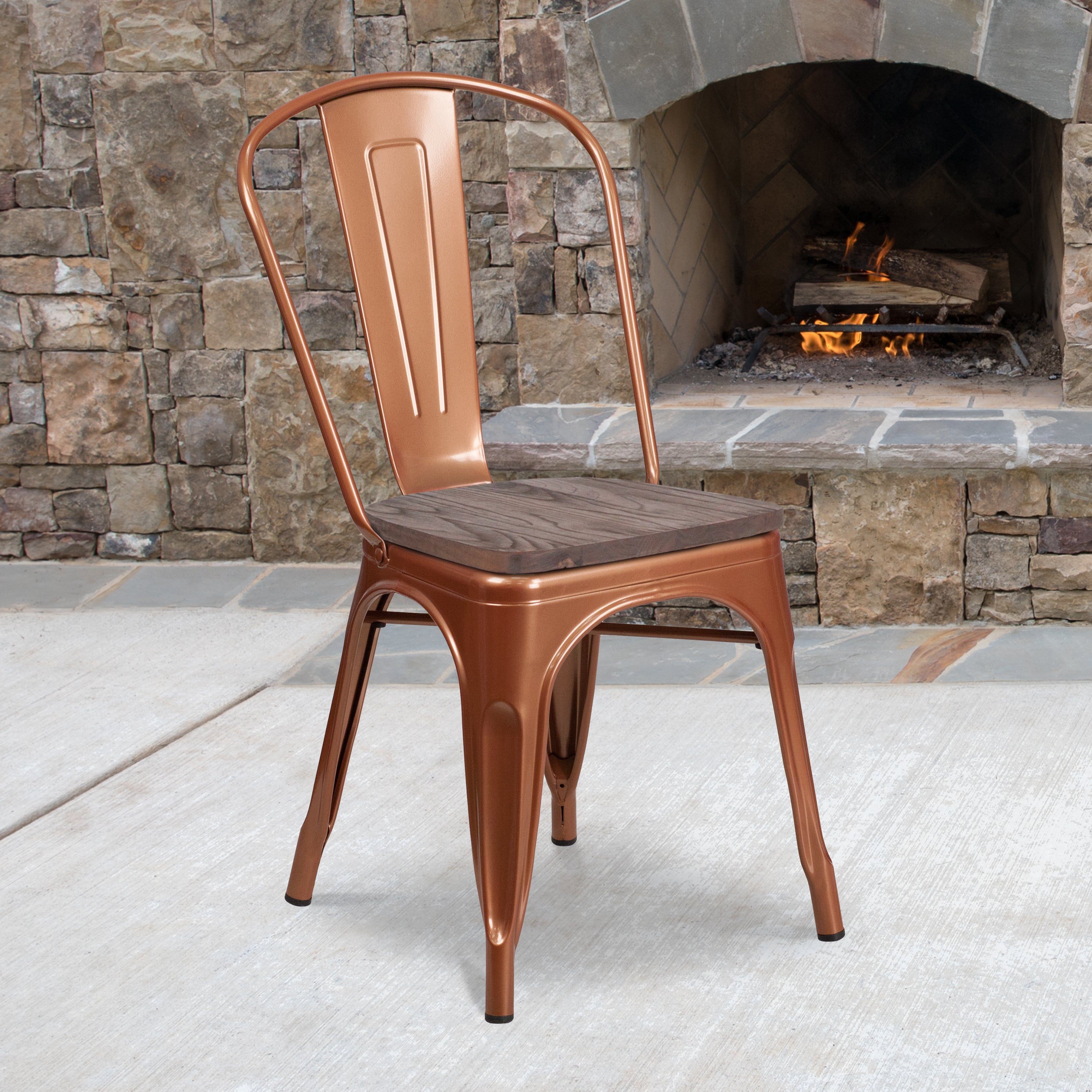 Tenley Copper Metal Stackable Chair with Wood Seat