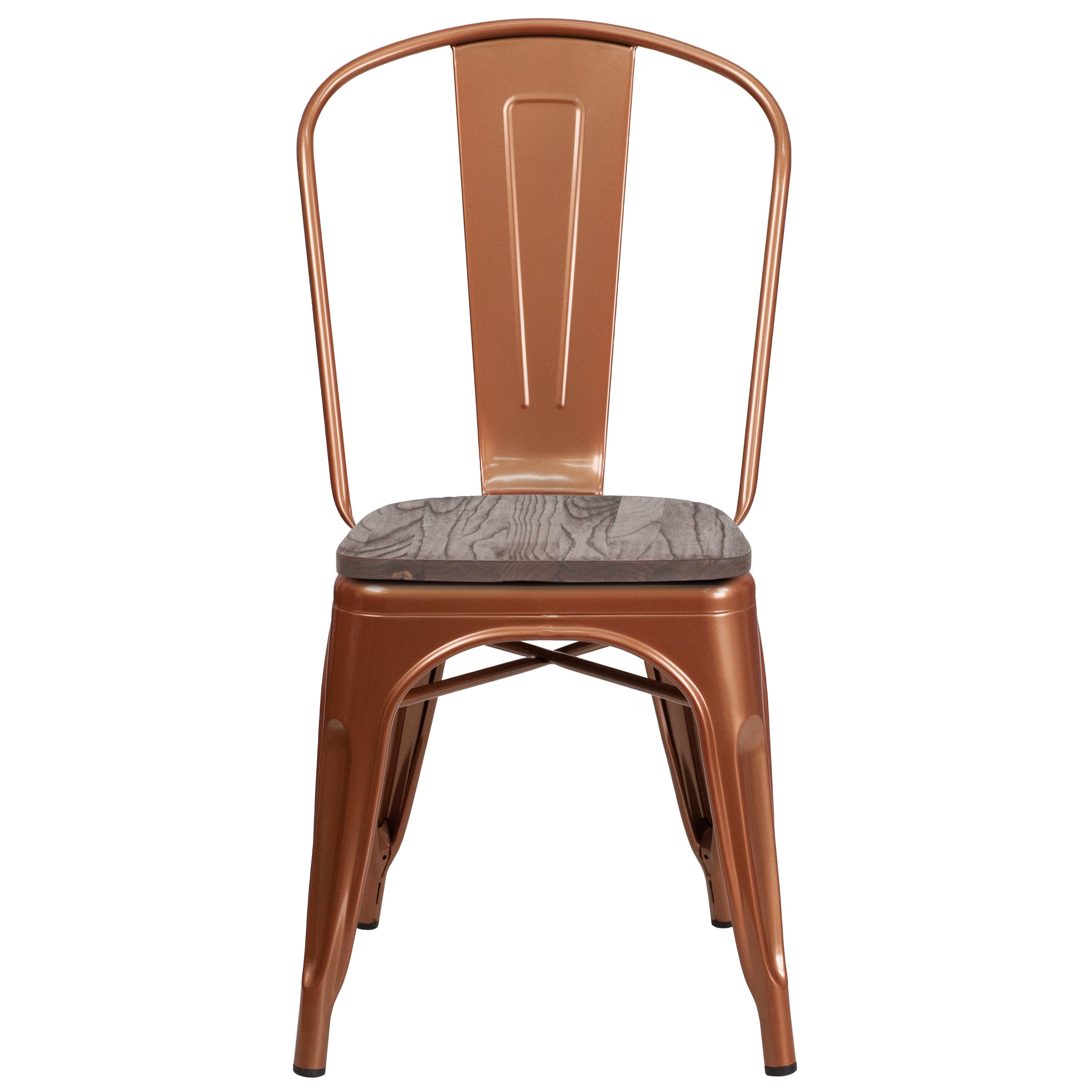 Tenley Copper Metal Stackable Chair with Wood Seat