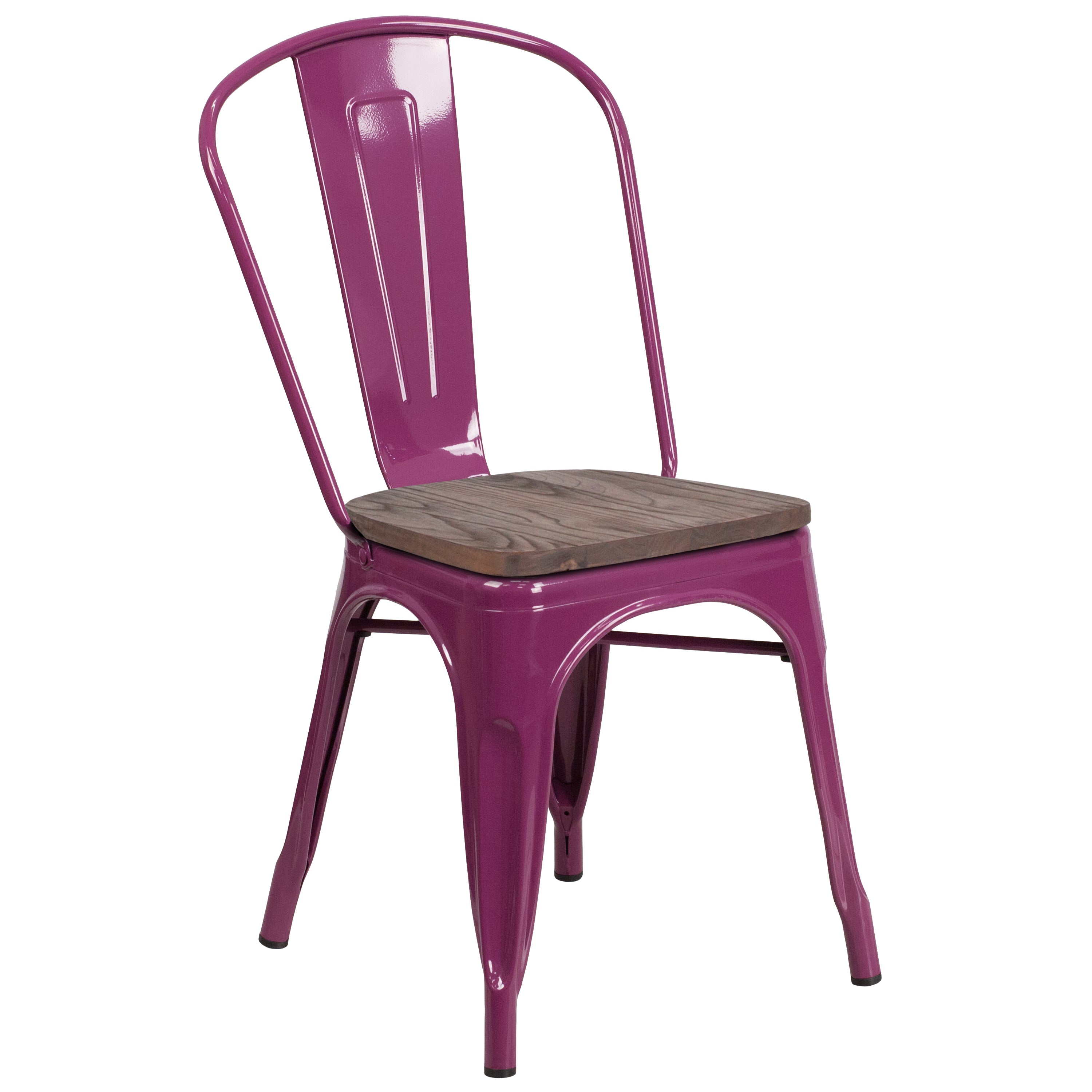 Tenley Purple Metal Stackable Chair with Wood Seat