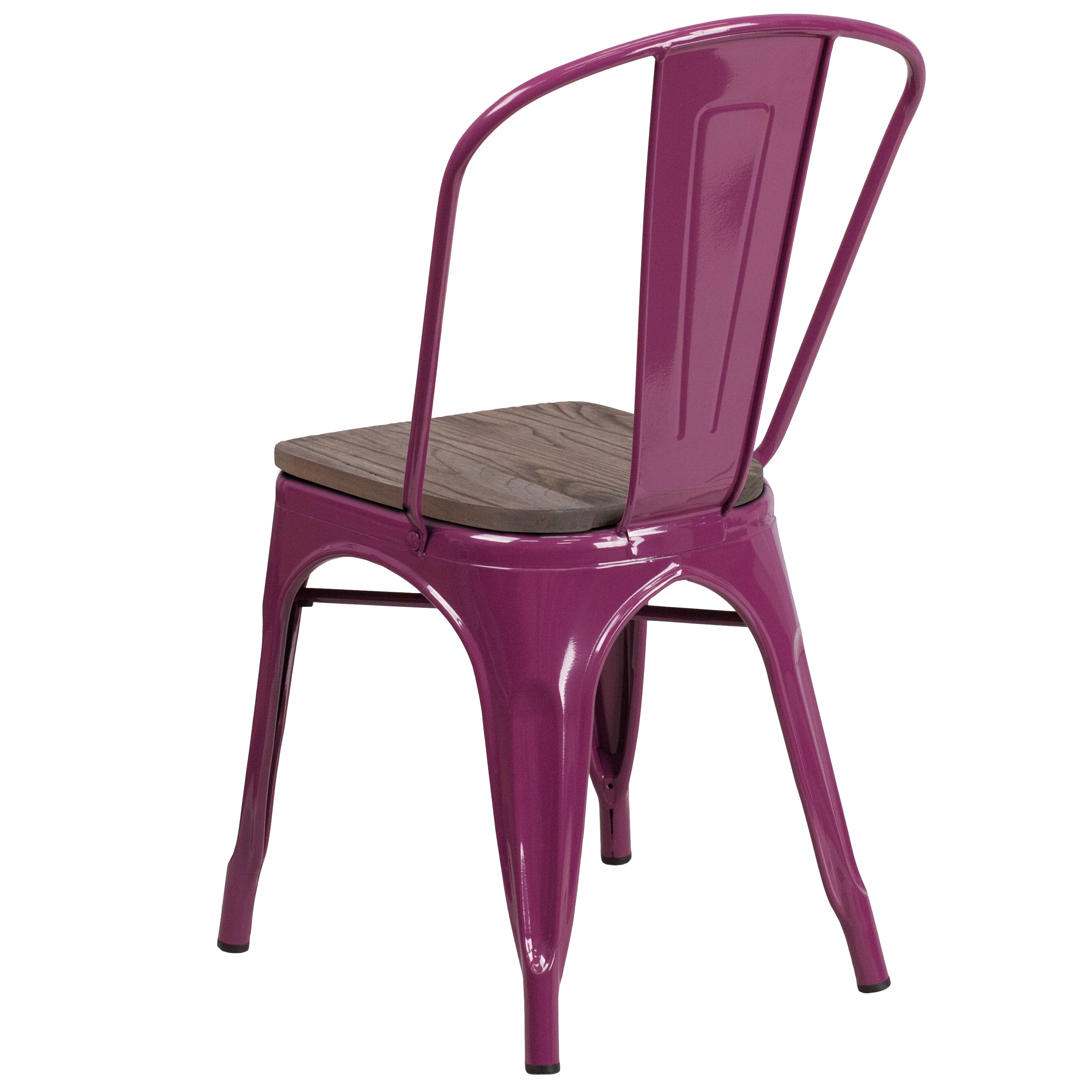 Tenley Purple Metal Stackable Chair with Wood Seat