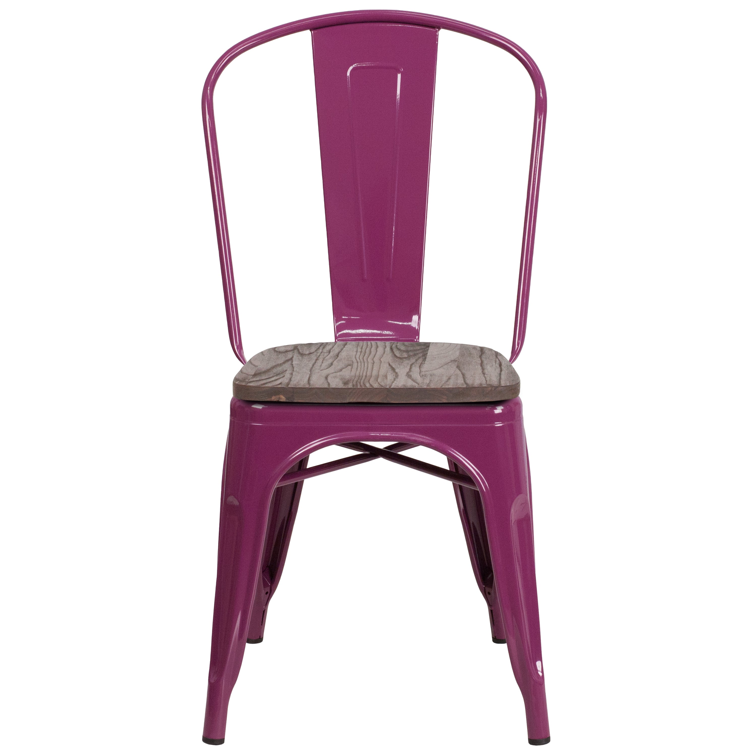 Tenley Purple Metal Stackable Chair with Wood Seat