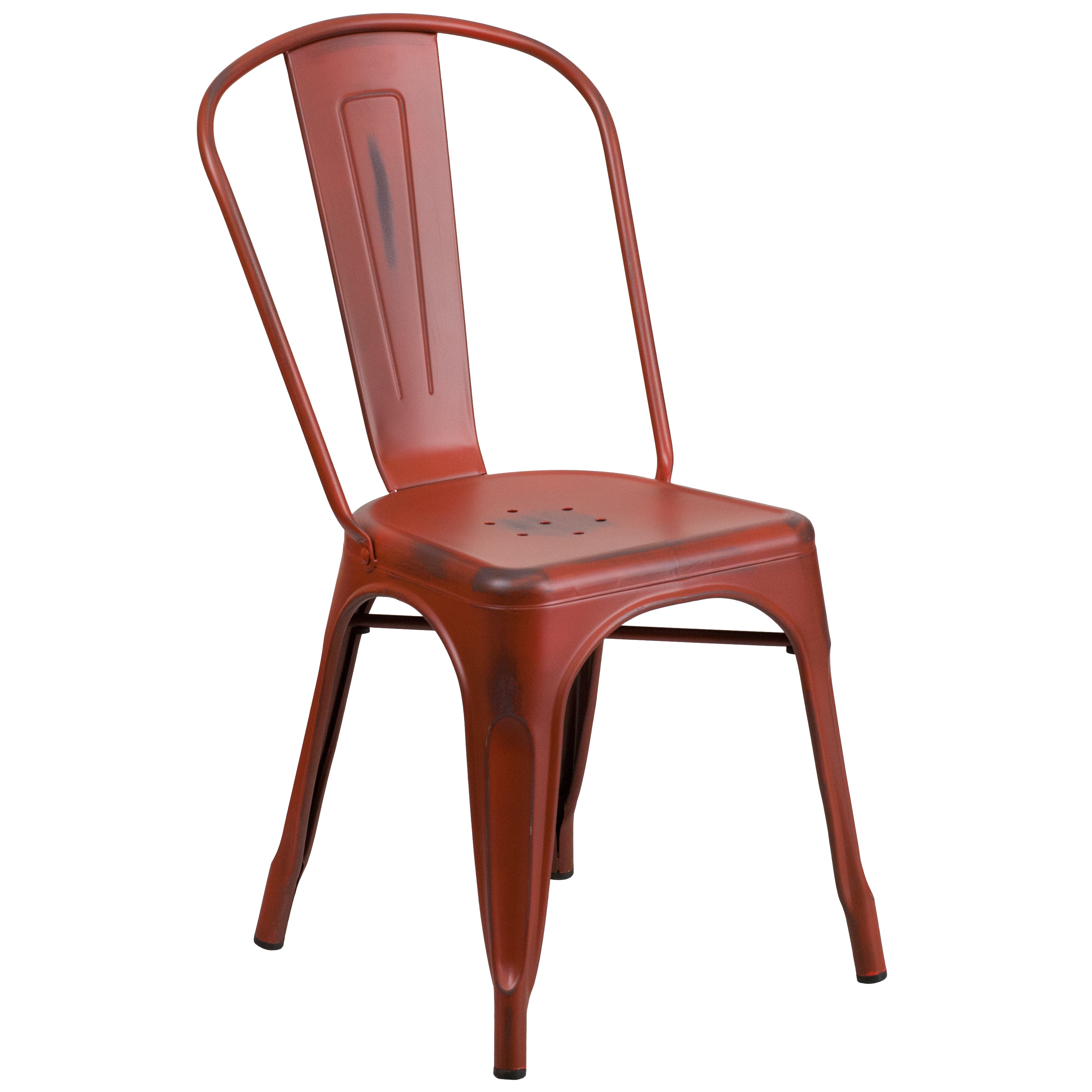 Tenley Commercial Grade Distressed Kelly Red Metal Indoor-Outdoor Stackable Chair