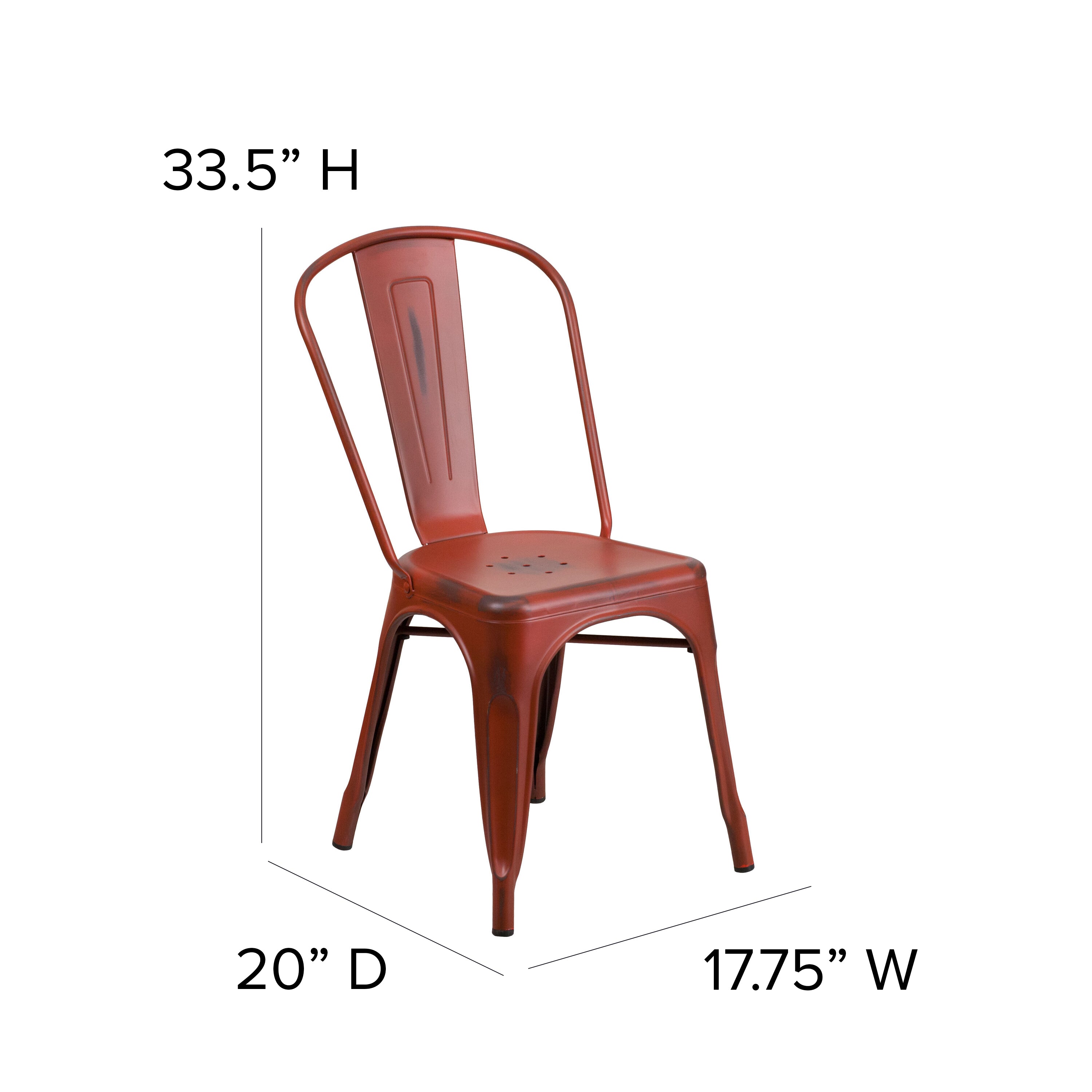 Tenley Commercial Grade Distressed Kelly Red Metal Indoor-Outdoor Stackable Chair