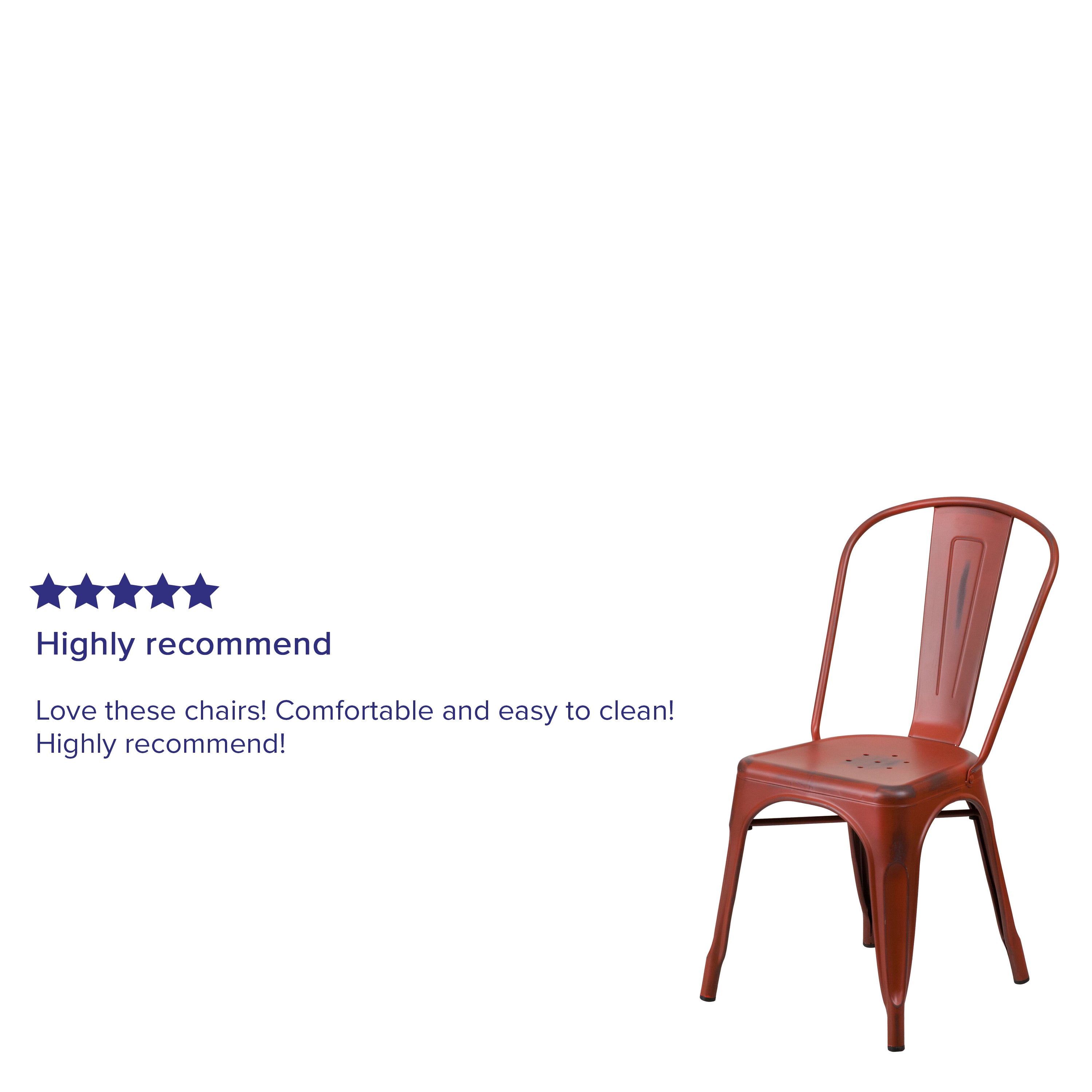 Tenley Commercial Grade Distressed Kelly Red Metal Indoor-Outdoor Stackable Chair