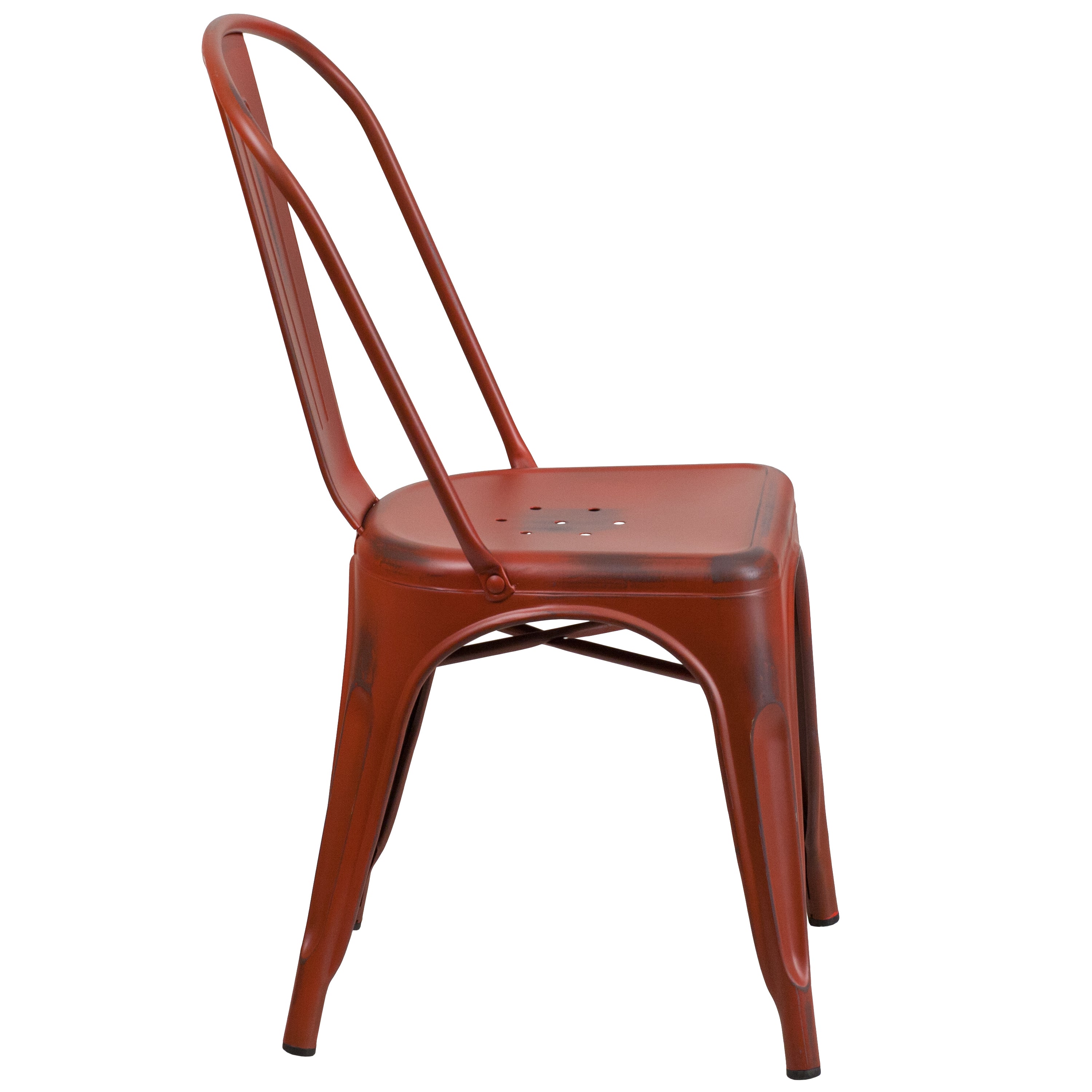 Tenley Commercial Grade Distressed Kelly Red Metal Indoor-Outdoor Stackable Chair