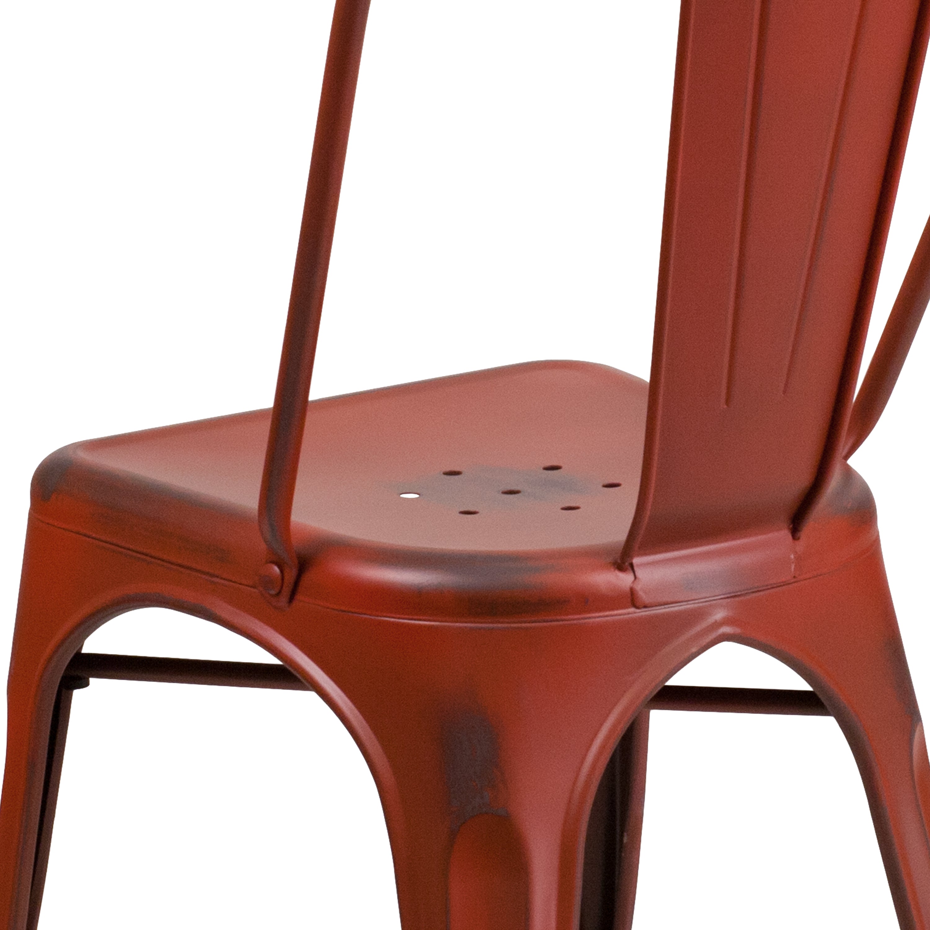Tenley Commercial Grade Distressed Kelly Red Metal Indoor-Outdoor Stackable Chair