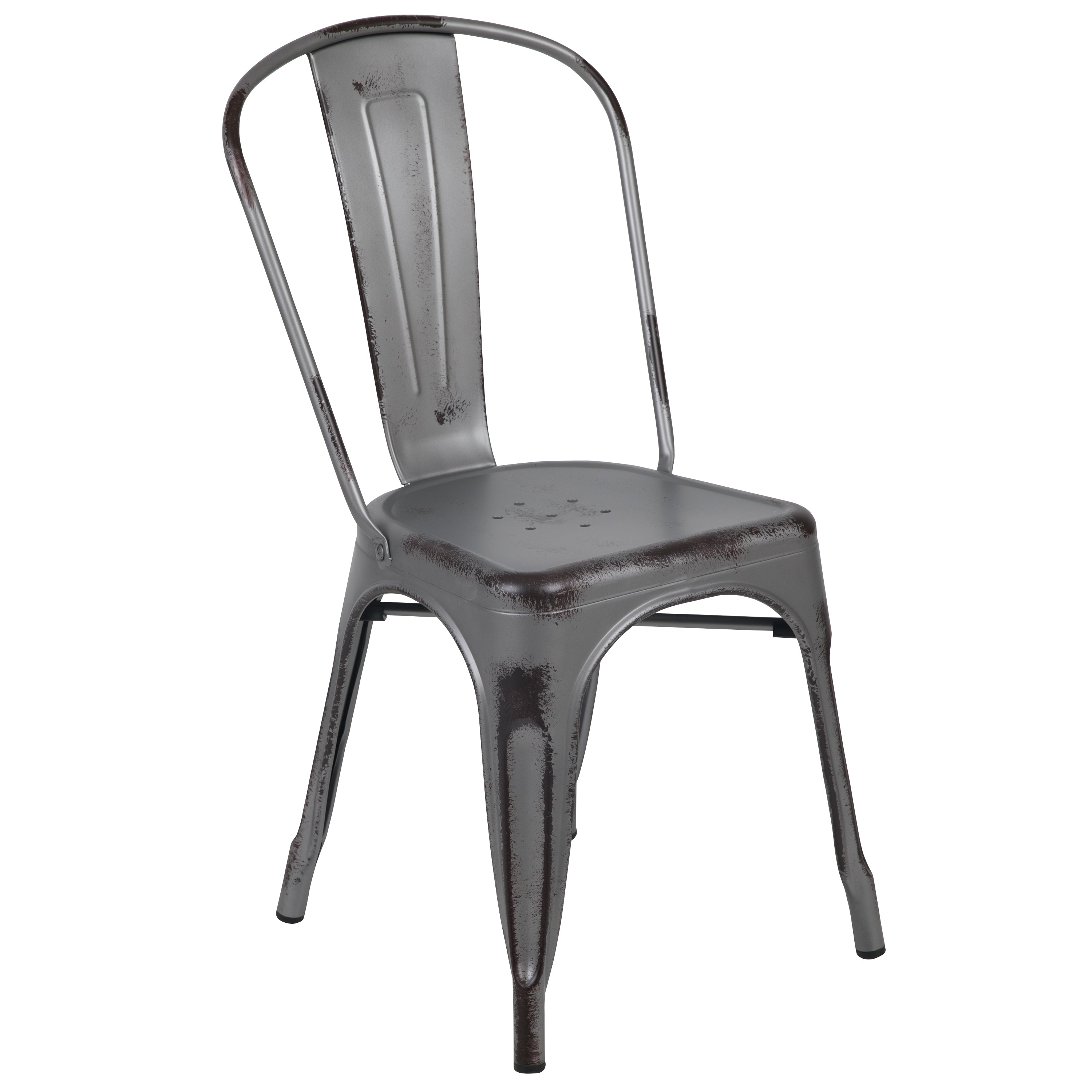 Tenley Commercial Grade Distressed Silver Gray Metal Indoor-Outdoor Stackable Chair