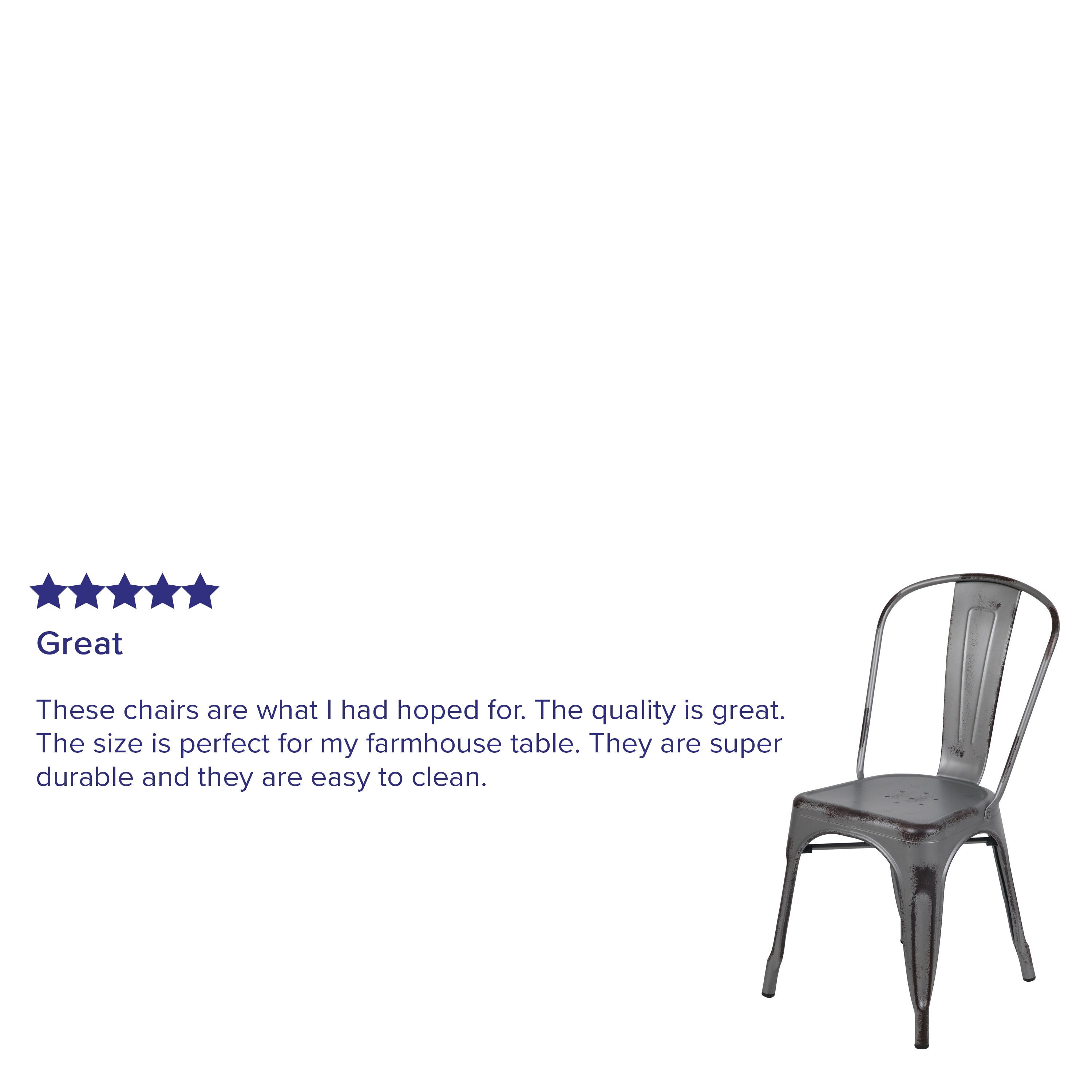 Tenley Commercial Grade Distressed Silver Gray Metal Indoor-Outdoor Stackable Chair