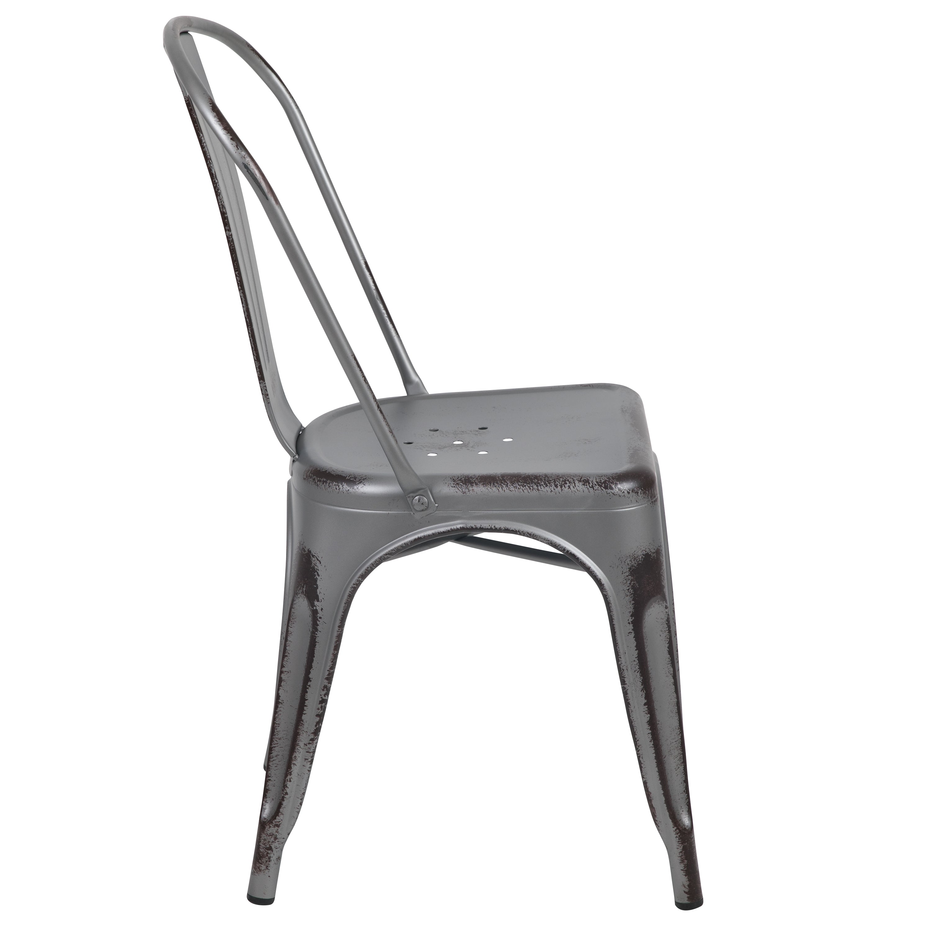 Tenley Commercial Grade Distressed Silver Gray Metal Indoor-Outdoor Stackable Chair