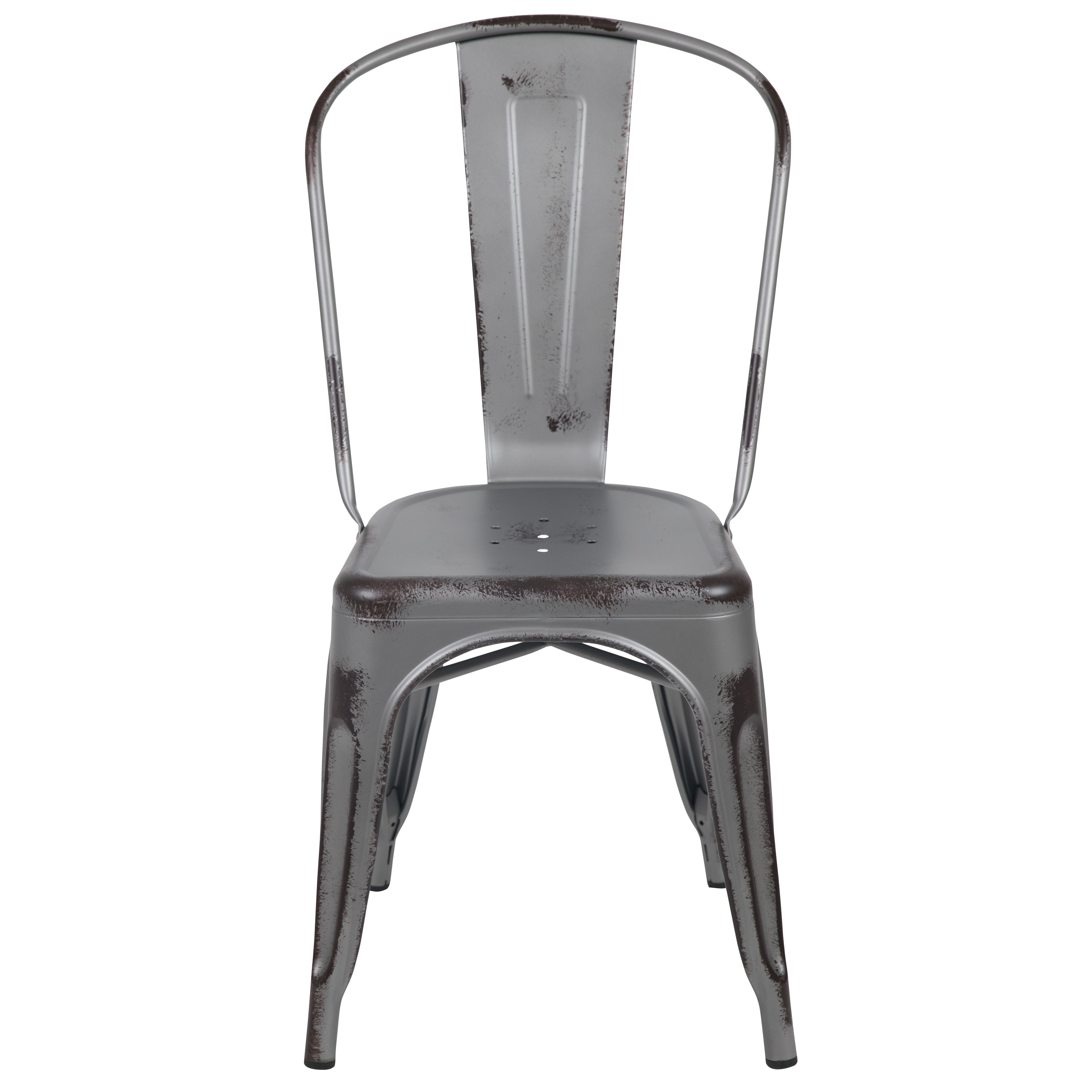 Tenley Commercial Grade Distressed Silver Gray Metal Indoor-Outdoor Stackable Chair