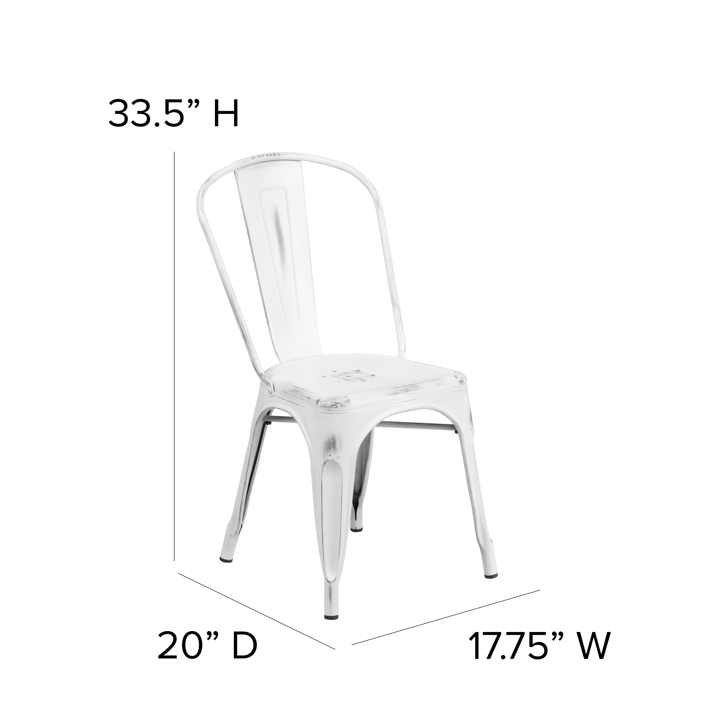 Tenley Commercial Grade Distressed White Metal Indoor-Outdoor Stackable Chair