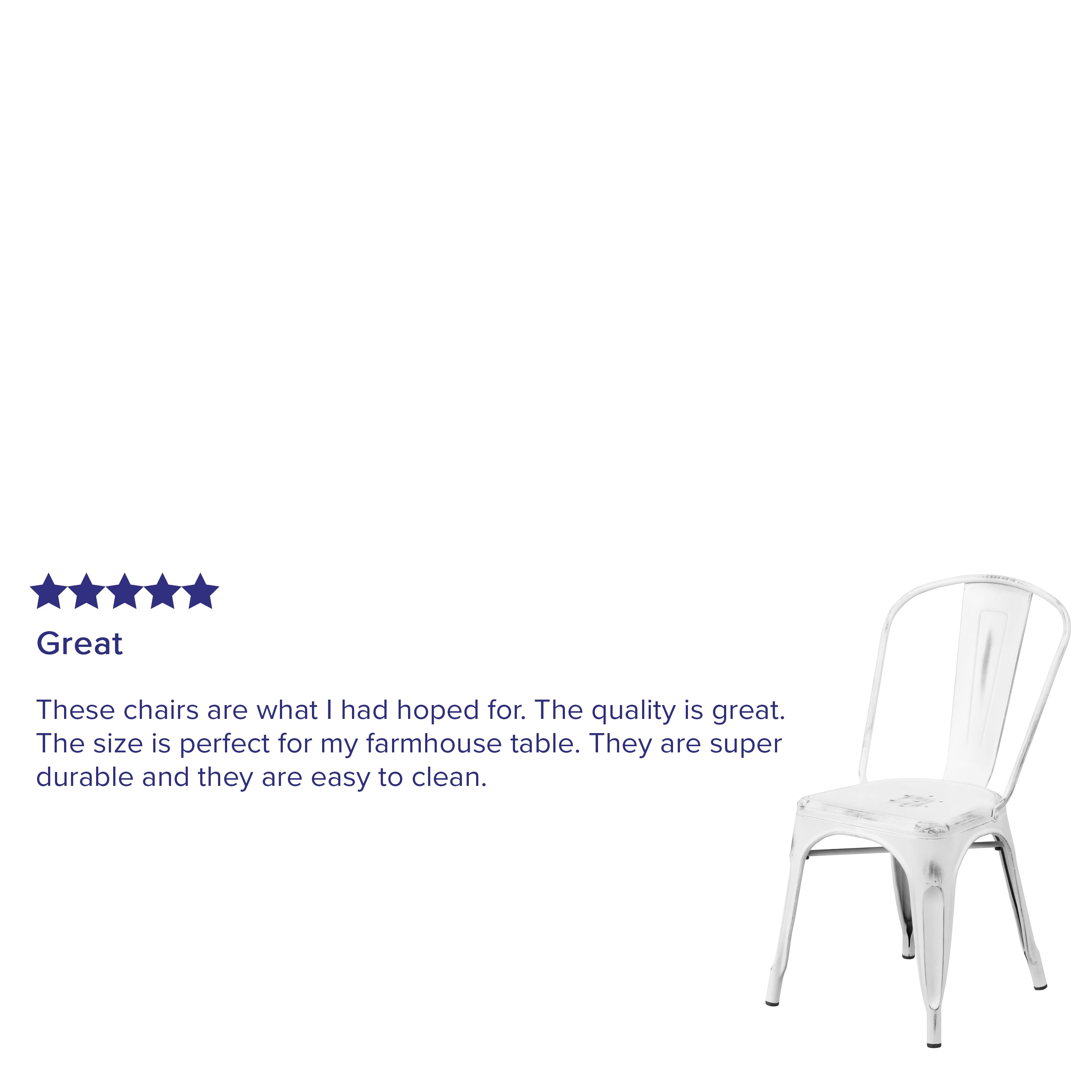 Tenley Commercial Grade Distressed White Metal Indoor-Outdoor Stackable Chair