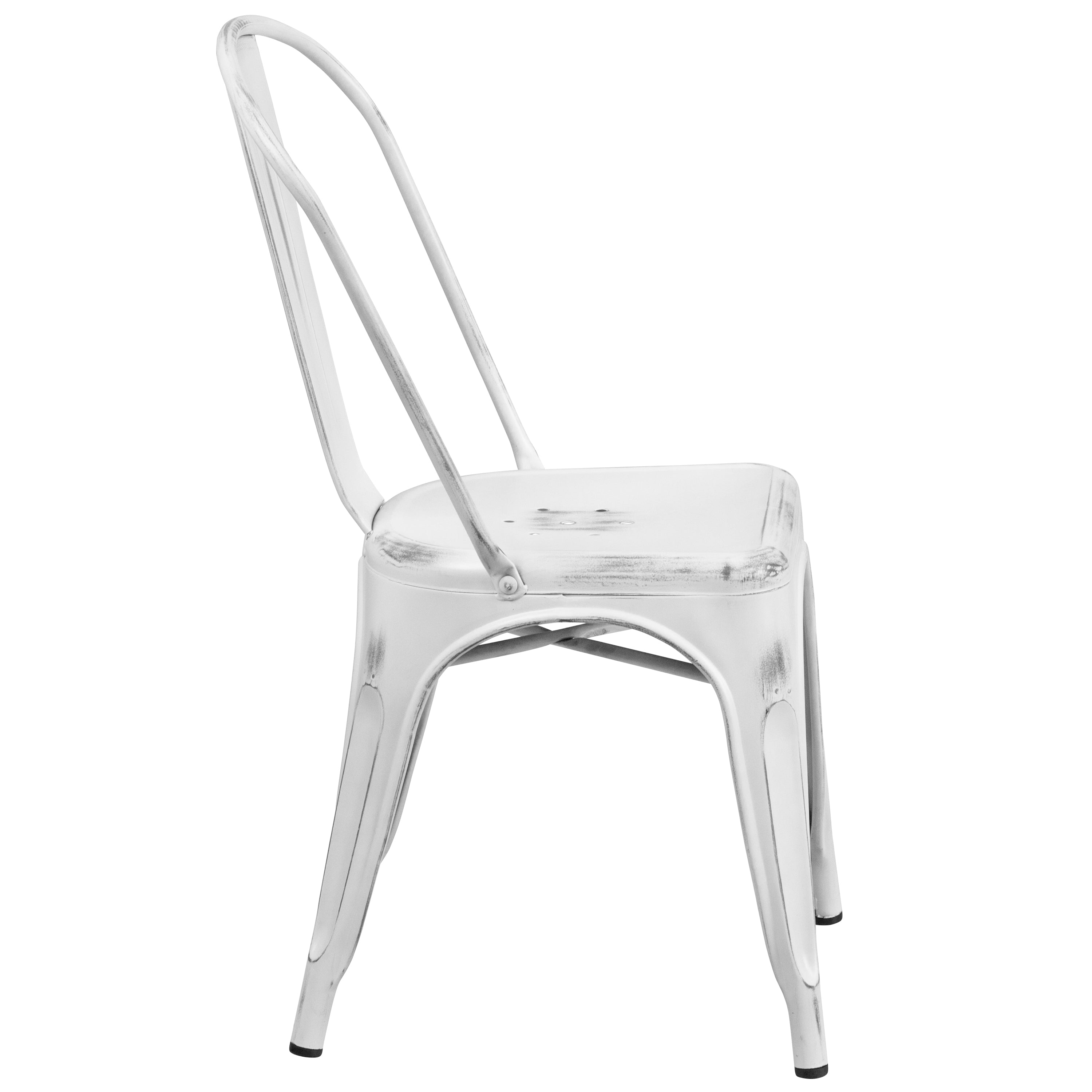 Tenley Commercial Grade Distressed White Metal Indoor-Outdoor Stackable Chair