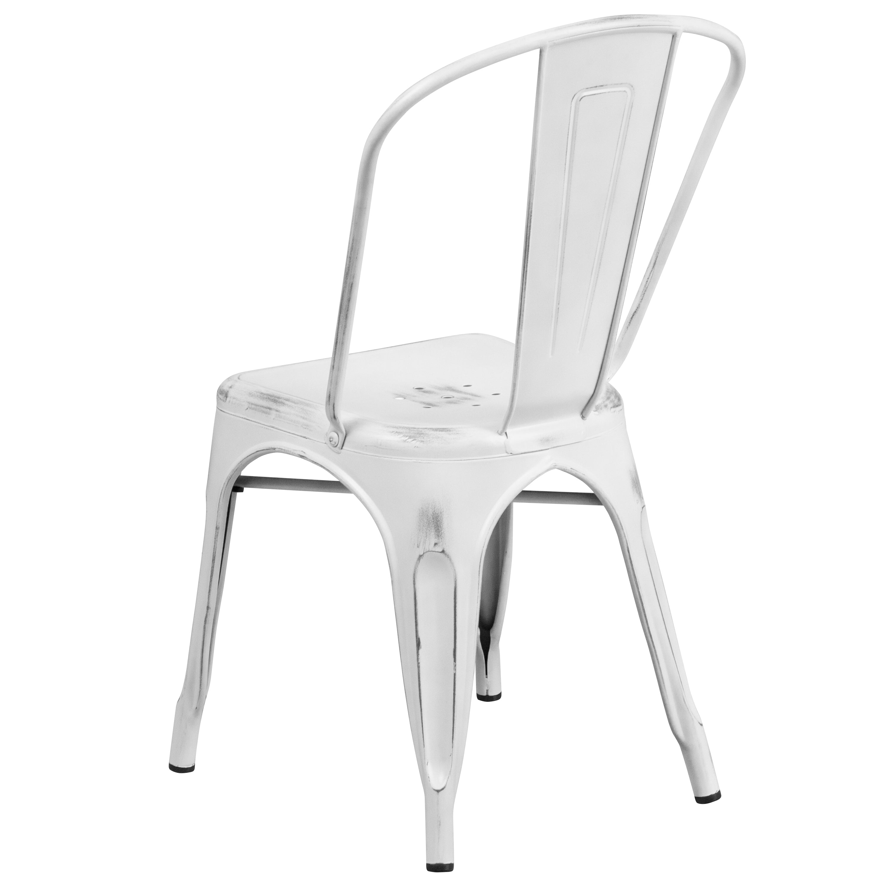 Tenley Commercial Grade Distressed White Metal Indoor-Outdoor Stackable Chair