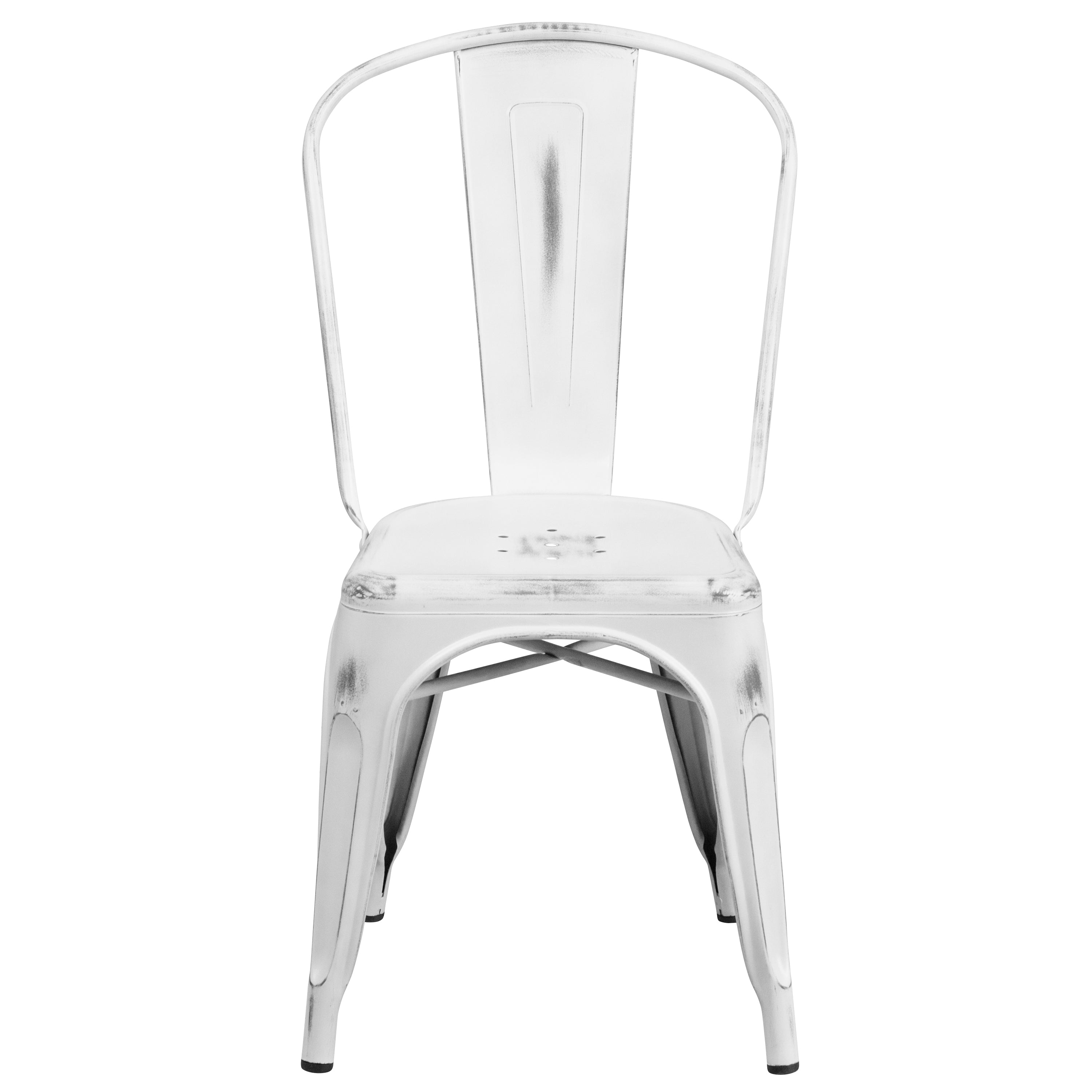 Tenley Commercial Grade Distressed White Metal Indoor-Outdoor Stackable Chair