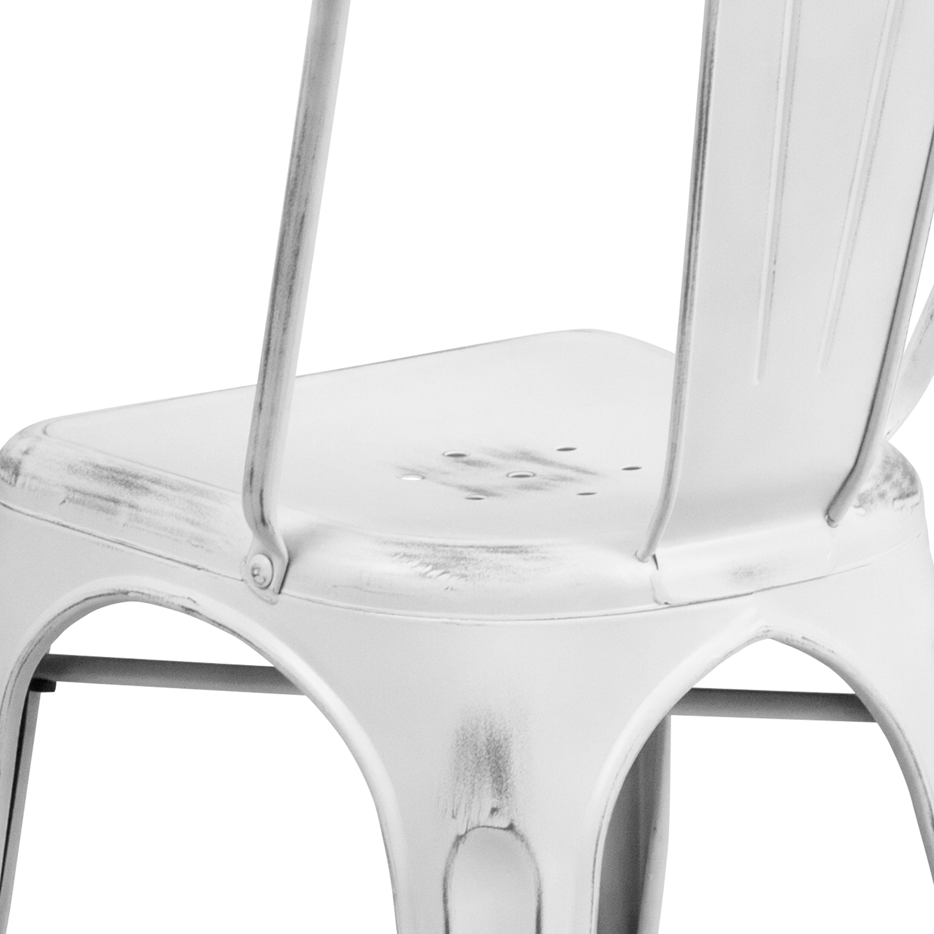 Tenley Commercial Grade Distressed White Metal Indoor-Outdoor Stackable Chair