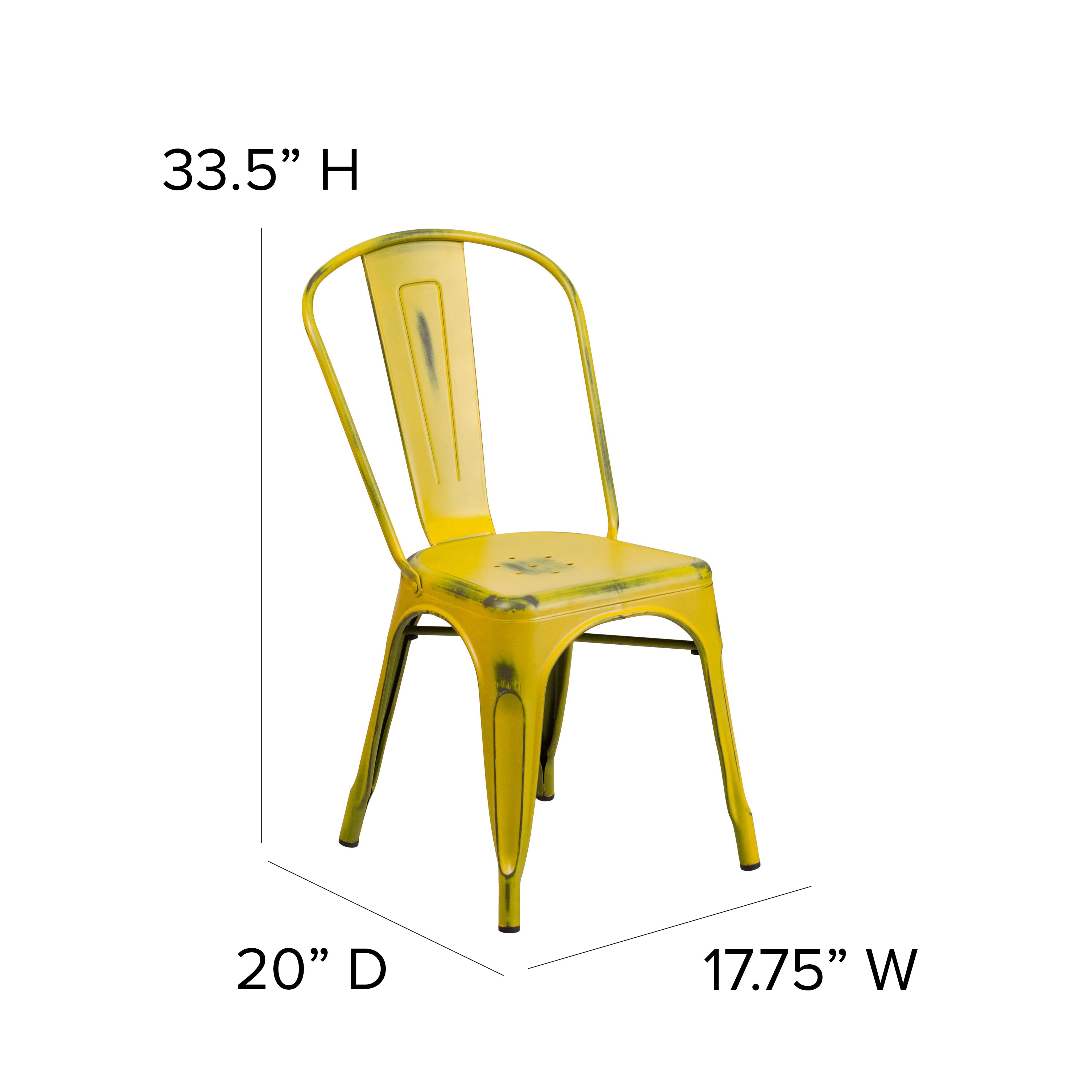 Tenley Commercial Grade Distressed Yellow Metal Indoor-Outdoor Stackable Chair