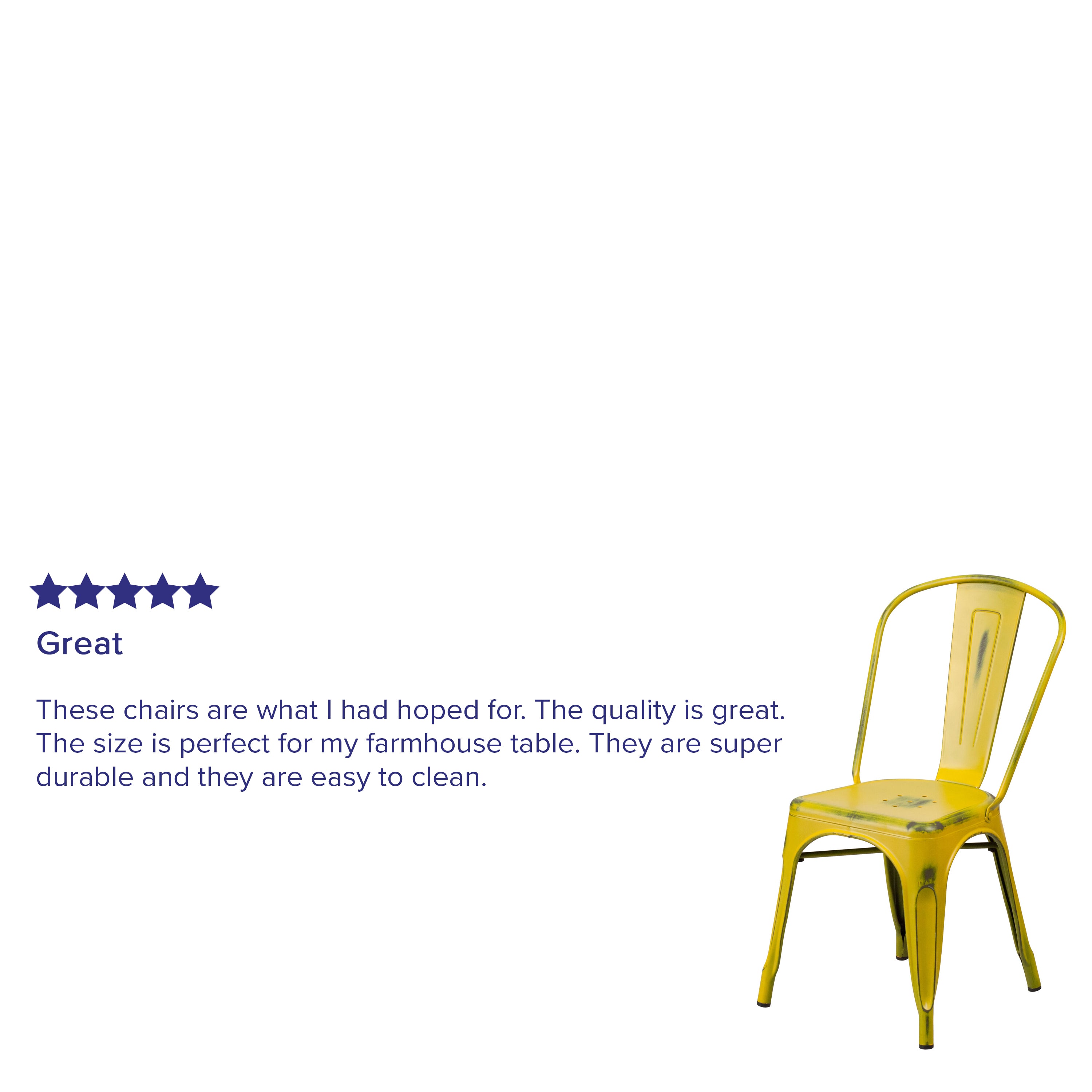Tenley Commercial Grade Distressed Yellow Metal Indoor-Outdoor Stackable Chair