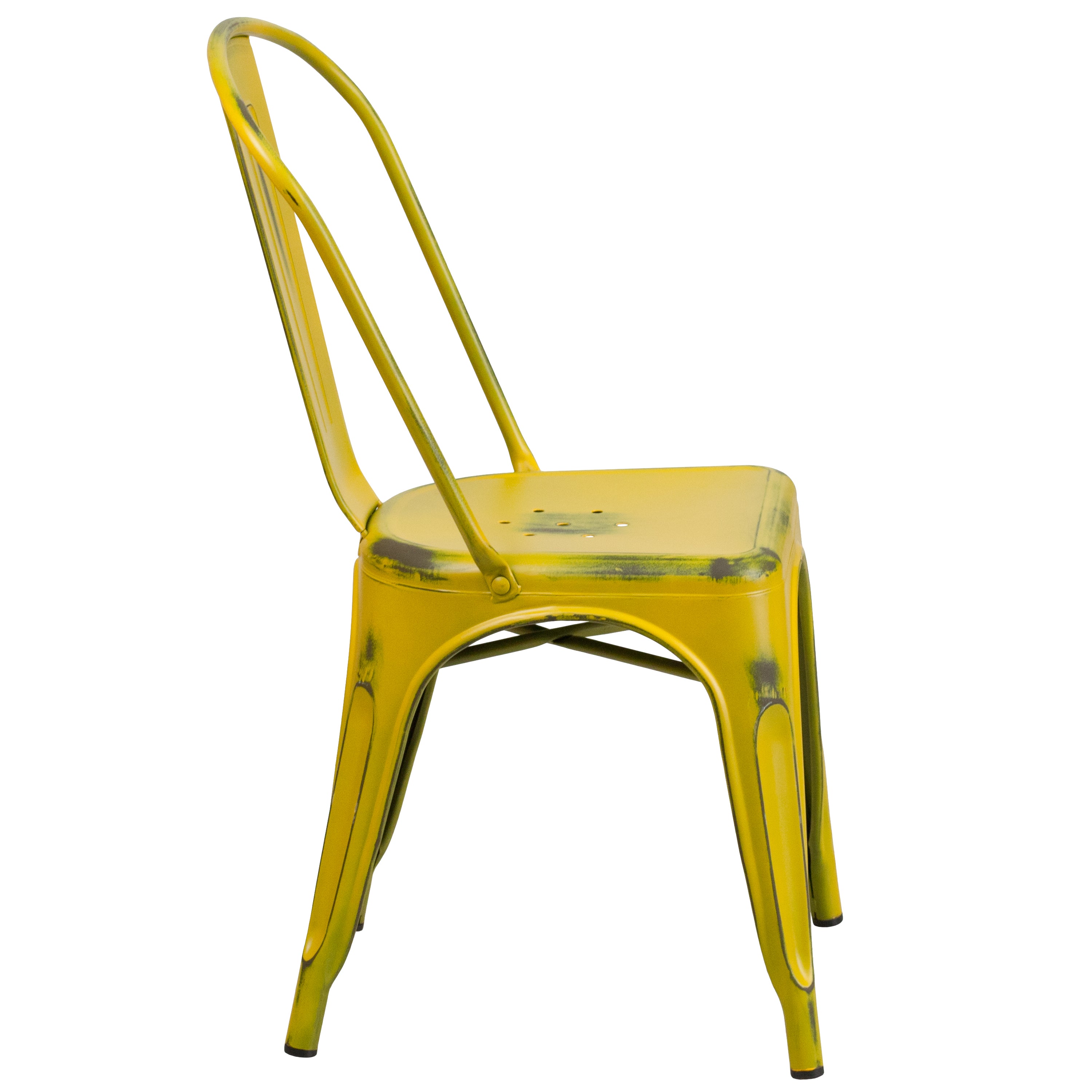 Tenley Commercial Grade Distressed Yellow Metal Indoor-Outdoor Stackable Chair