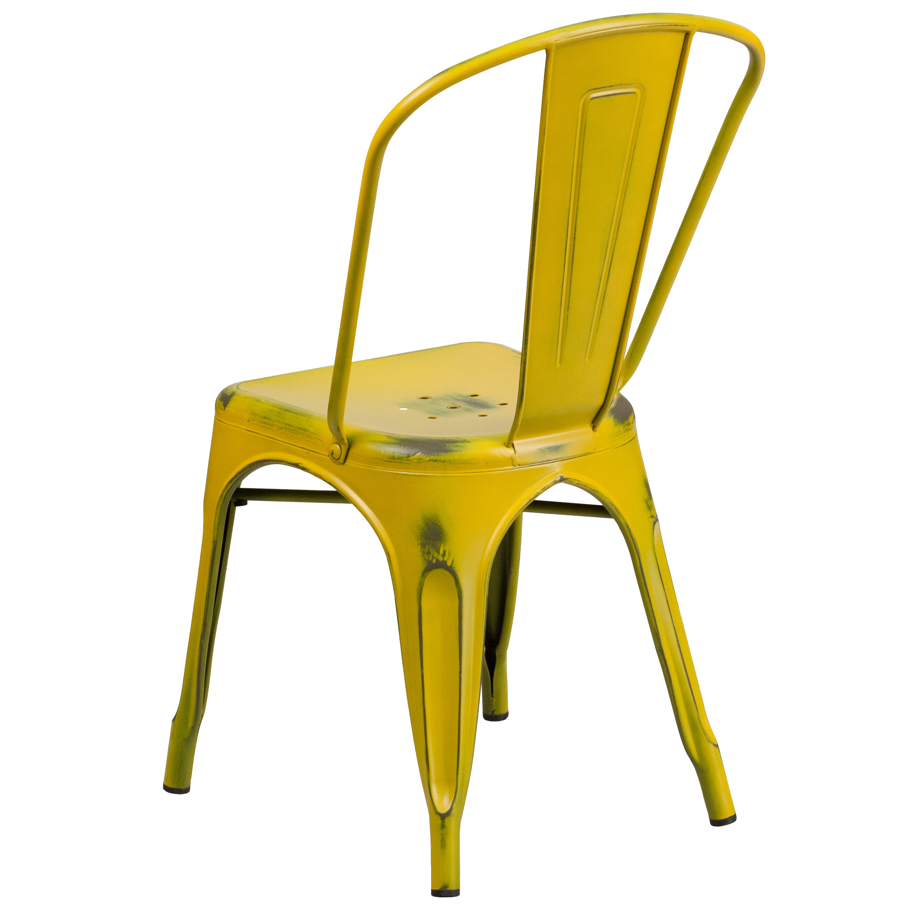 Tenley Commercial Grade Distressed Yellow Metal Indoor-Outdoor Stackable Chair