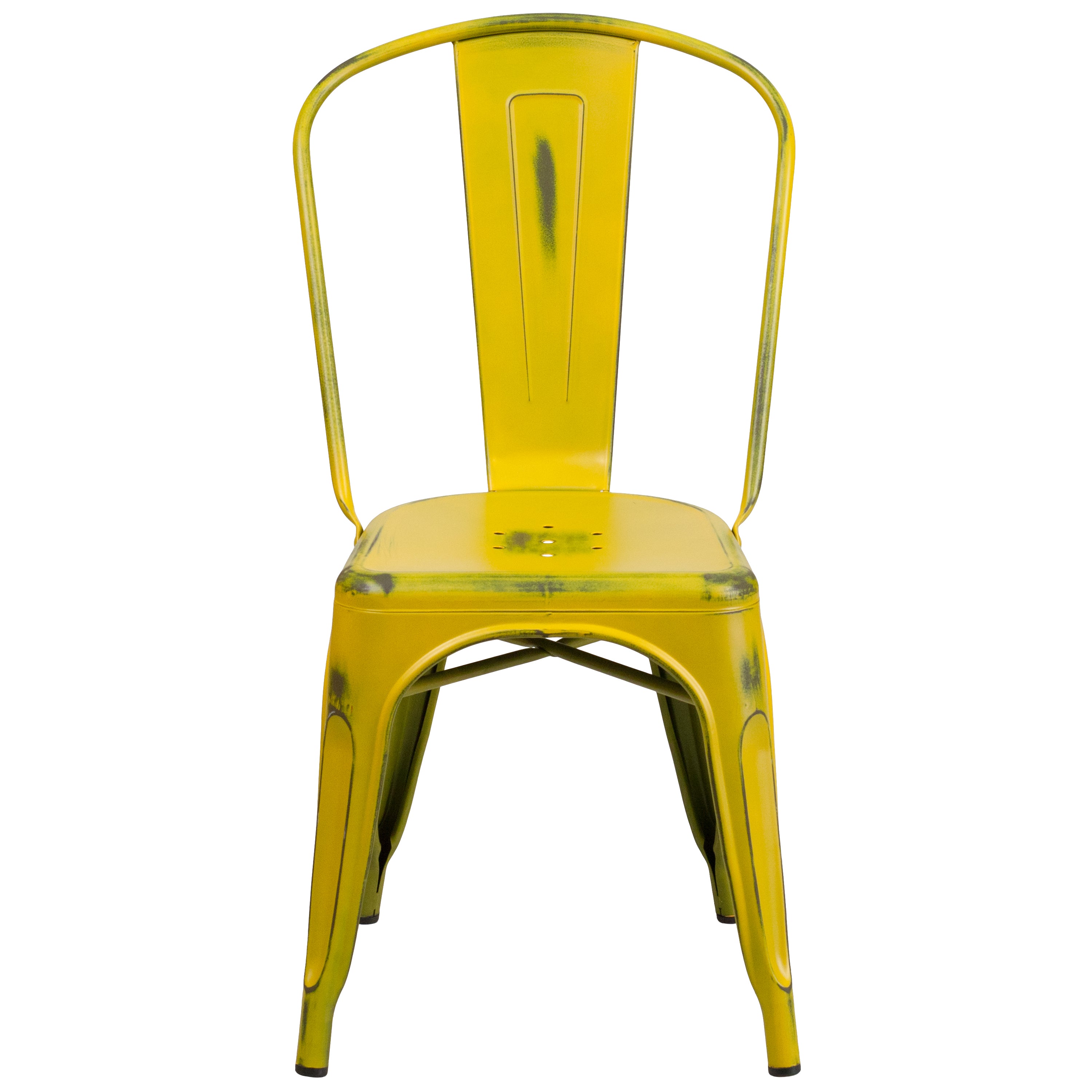 Tenley Commercial Grade Distressed Yellow Metal Indoor-Outdoor Stackable Chair
