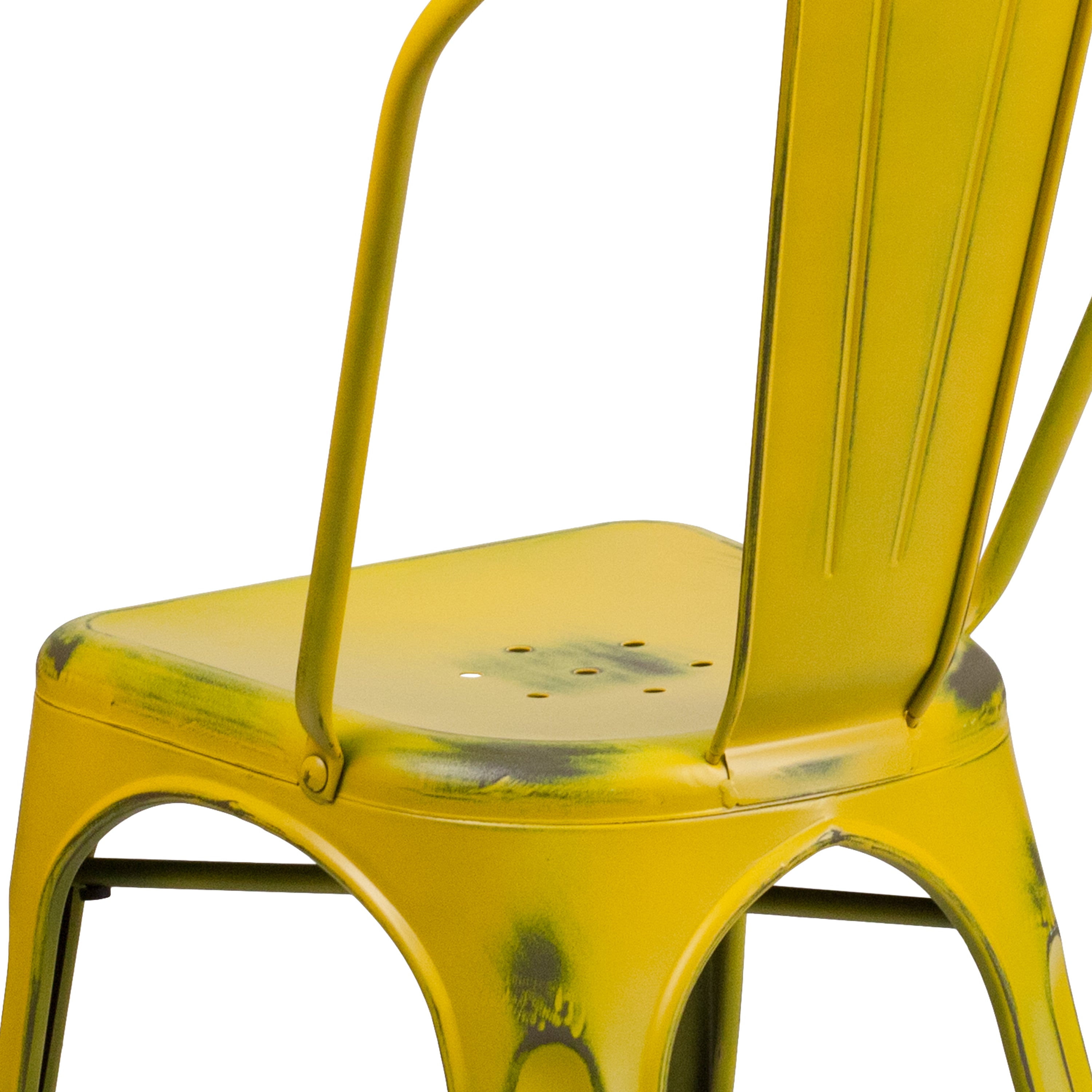 Tenley Commercial Grade Distressed Yellow Metal Indoor-Outdoor Stackable Chair