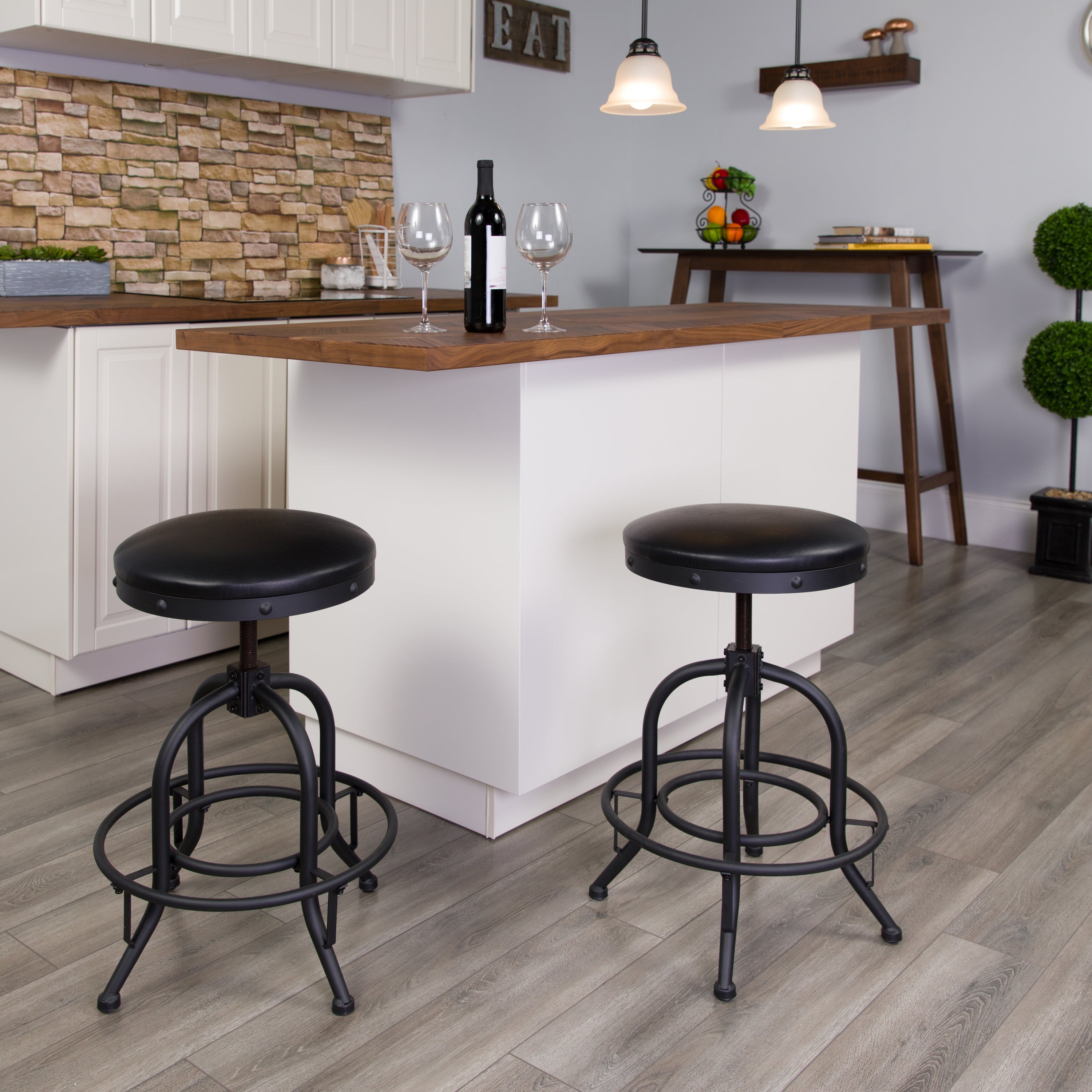 Carrington 24'' Counter Height Stool with Swivel Lift Black LeatherSoft Seat
