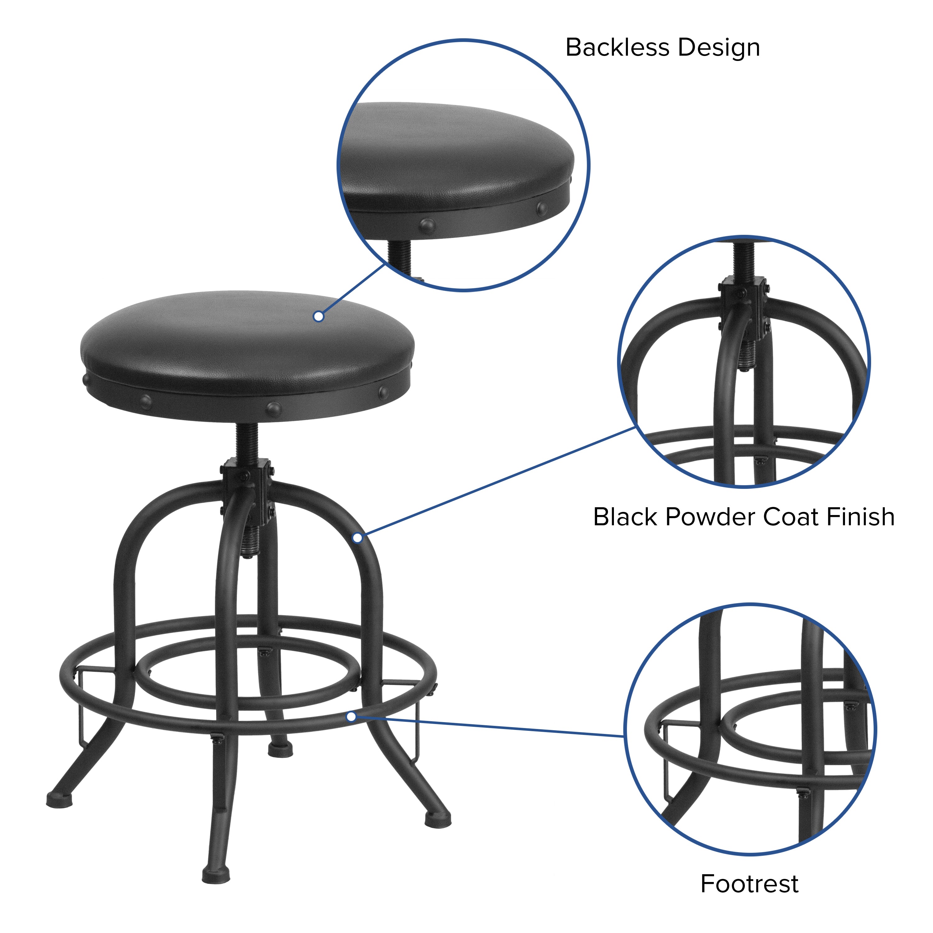 Carrington 24'' Counter Height Stool with Swivel Lift Black LeatherSoft Seat