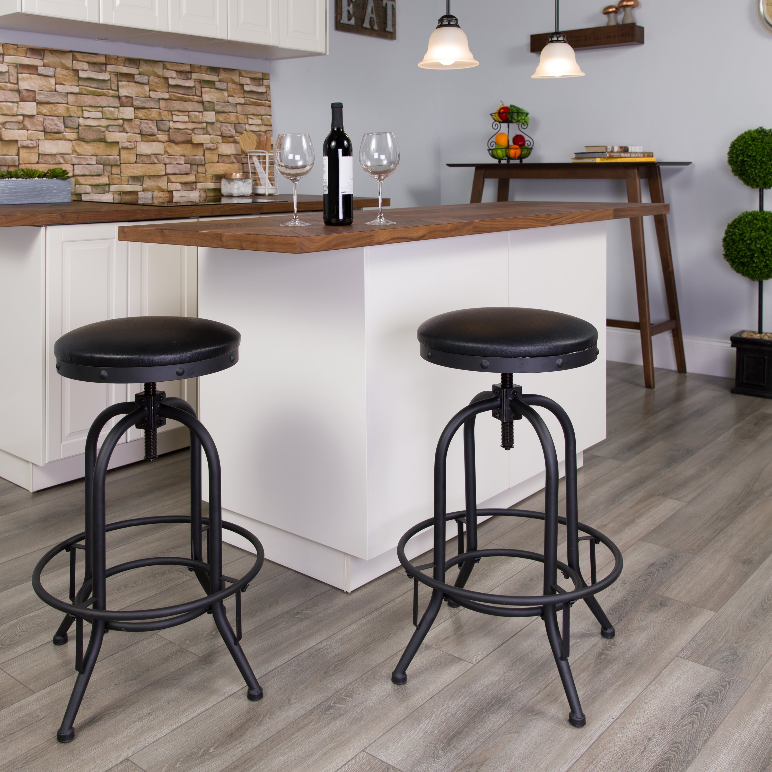 Carrington 30'' Barstool with Swivel Lift Black LeatherSoft Seat
