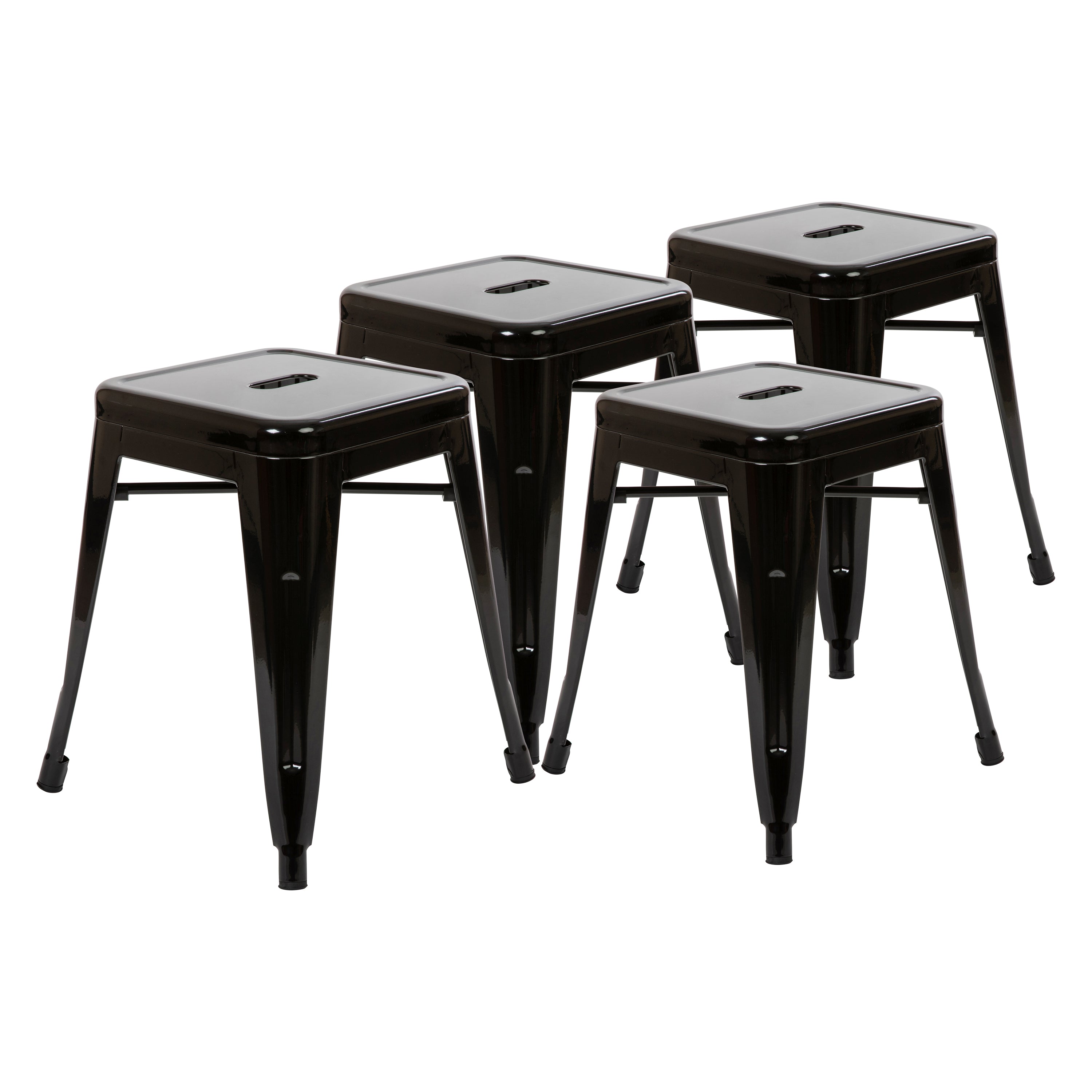 Kai 18" Table Height Stool, Stackable Backless Metal Indoor Dining Stool, Commercial Grade Restaurant Stool in Black - Set of 4