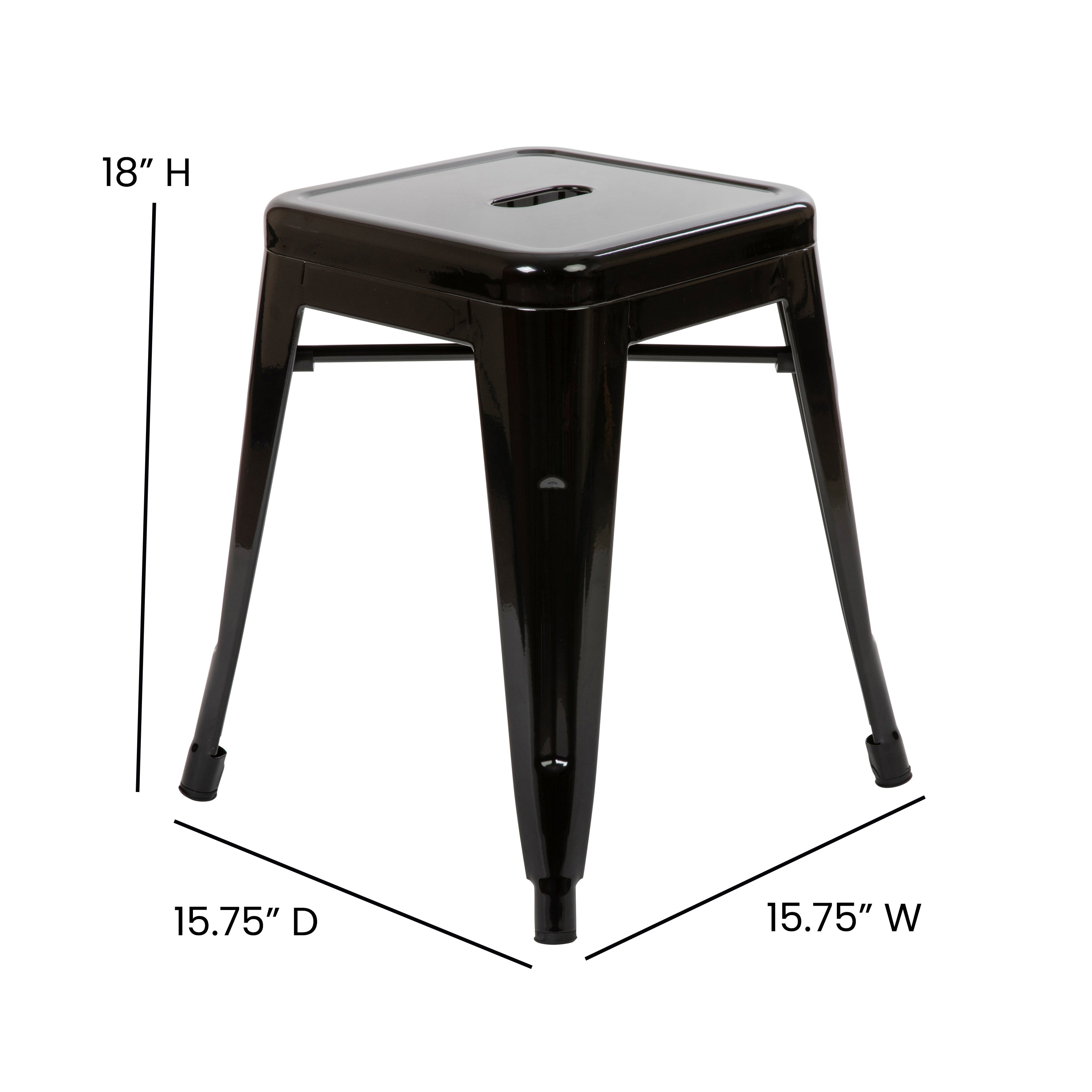 Kai 18" Table Height Stool, Stackable Backless Metal Indoor Dining Stool, Commercial Grade Restaurant Stool in Black - Set of 4
