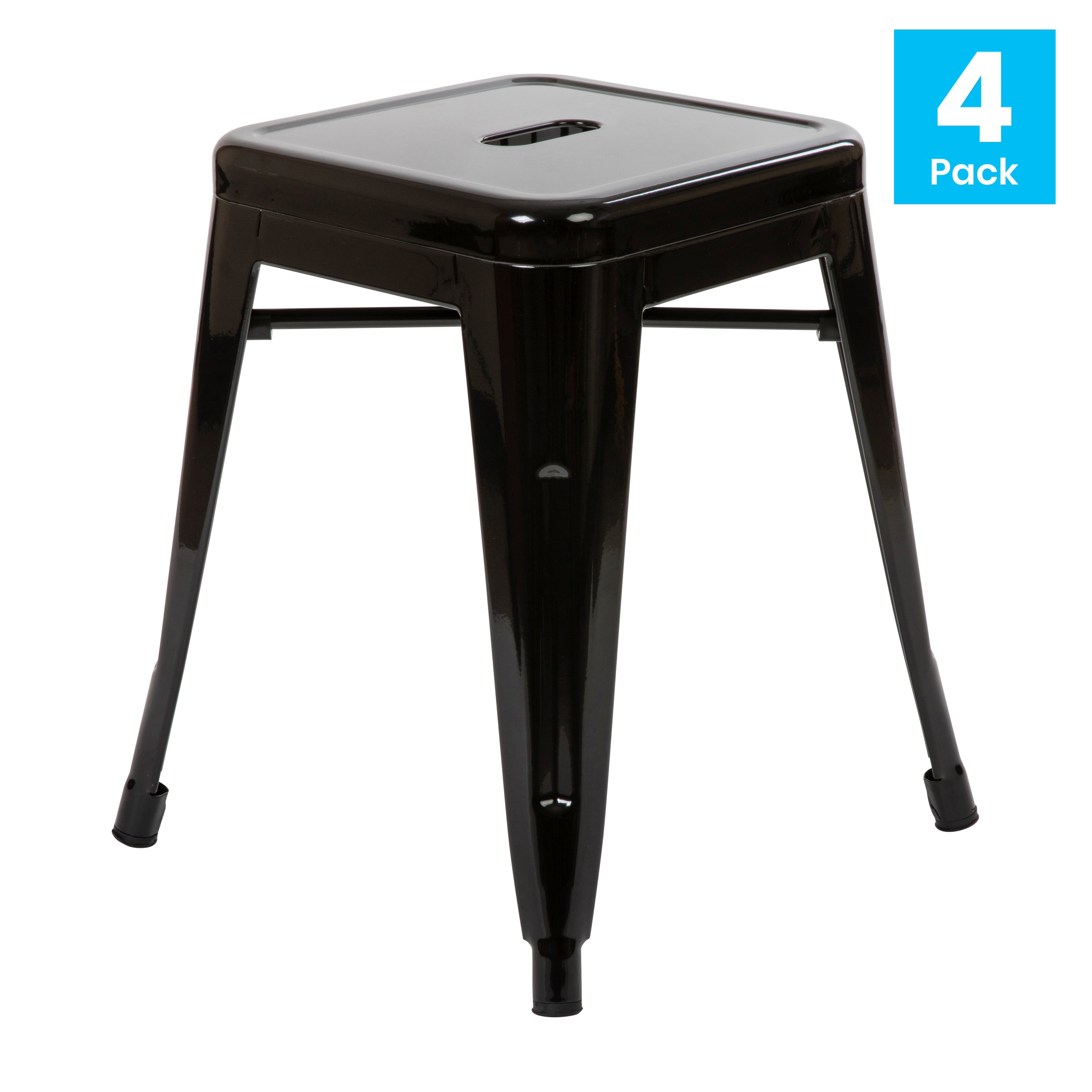 Kai 18" Table Height Stool, Stackable Backless Metal Indoor Dining Stool, Commercial Grade Restaurant Stool in Black - Set of 4