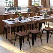 Kai 18" Backless Table Height Stool with Wooden Seat, Stackable Black Metal Indoor Dining Stool, Commercial Grade - Set of 4