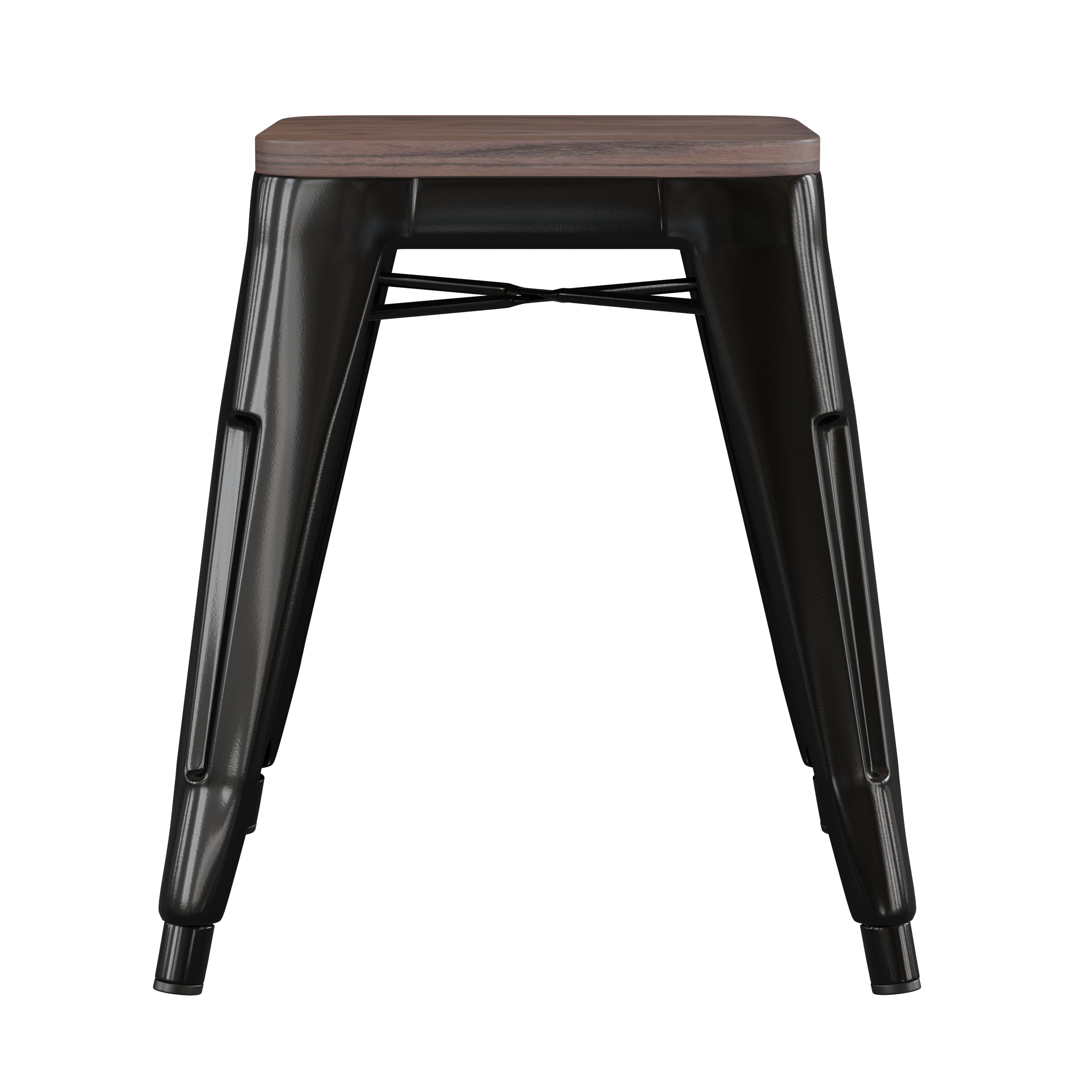 Kai 18" Backless Table Height Stool with Wooden Seat, Stackable Black Metal Indoor Dining Stool, Commercial Grade - Set of 4