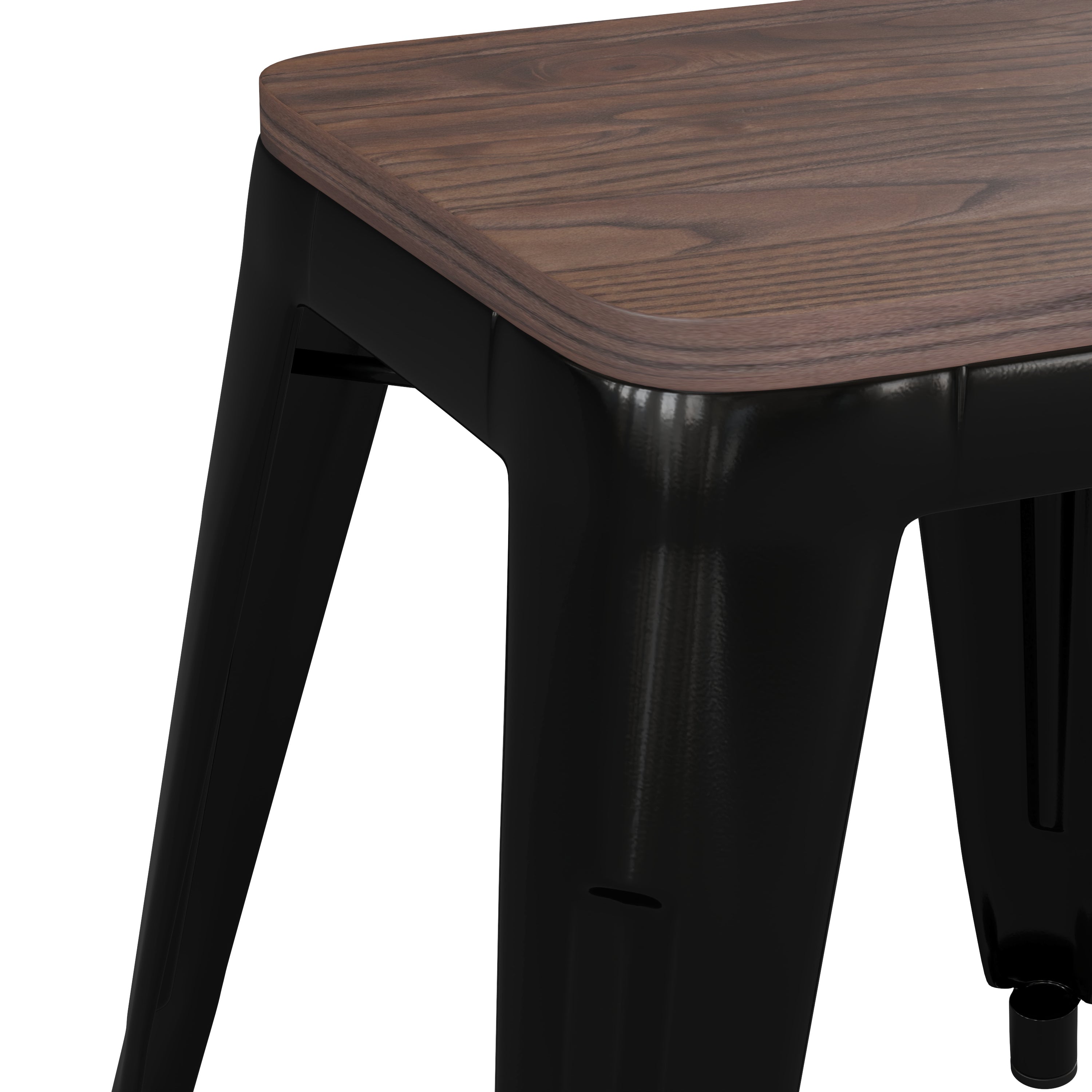 Kai 18" Backless Table Height Stool with Wooden Seat, Stackable Black Metal Indoor Dining Stool, Commercial Grade - Set of 4