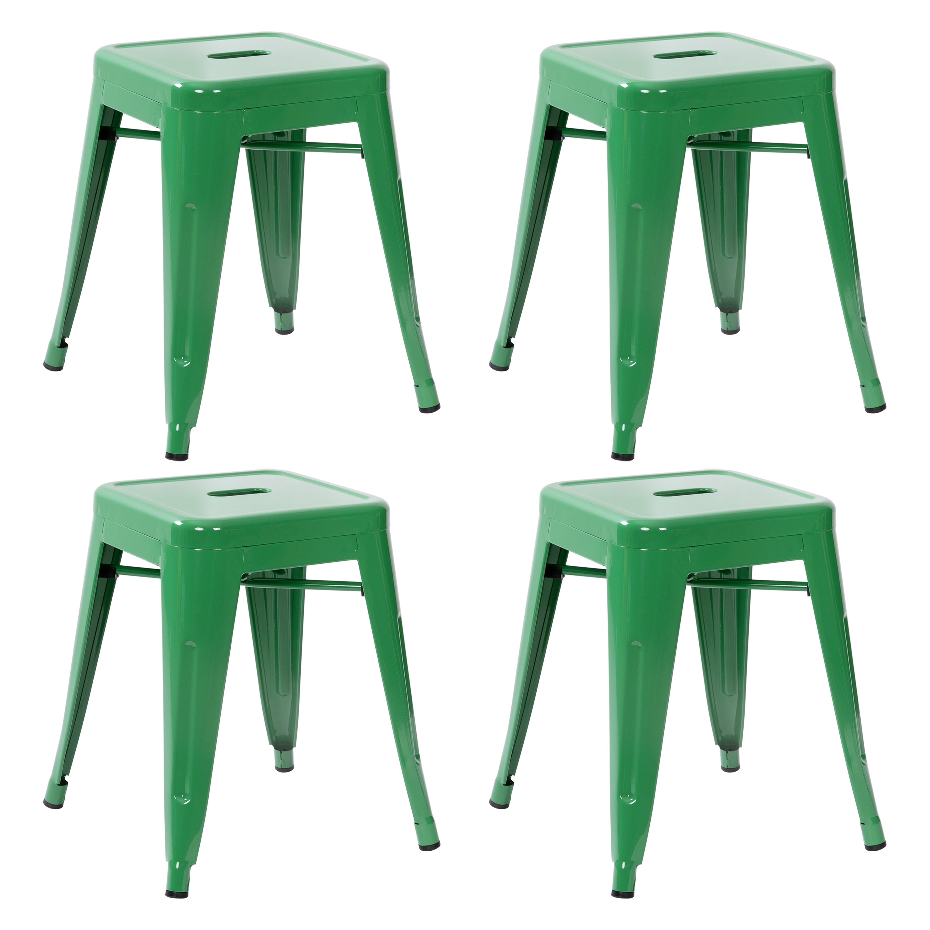 18" Table Height Stool, Stackable Backless Metal Indoor Dining Stool, Commercial Grade Restaurant Stool in Green - Set of 4