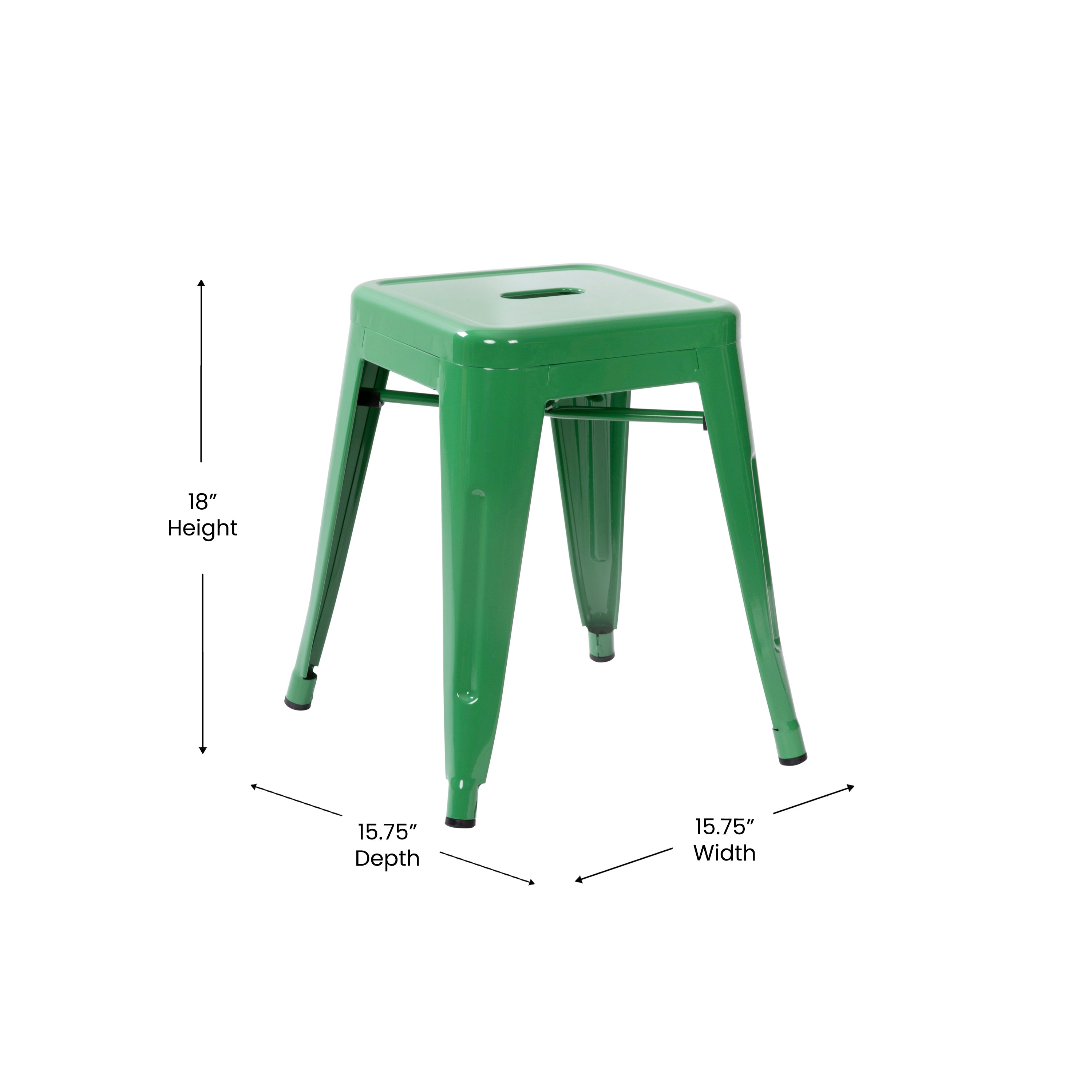 18" Table Height Stool, Stackable Backless Metal Indoor Dining Stool, Commercial Grade Restaurant Stool in Green - Set of 4