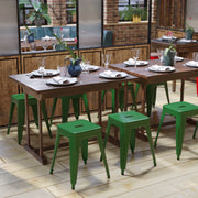 18" Table Height Stool, Stackable Backless Metal Indoor Dining Stool, Commercial Grade Restaurant Stool in Green - Set of 4