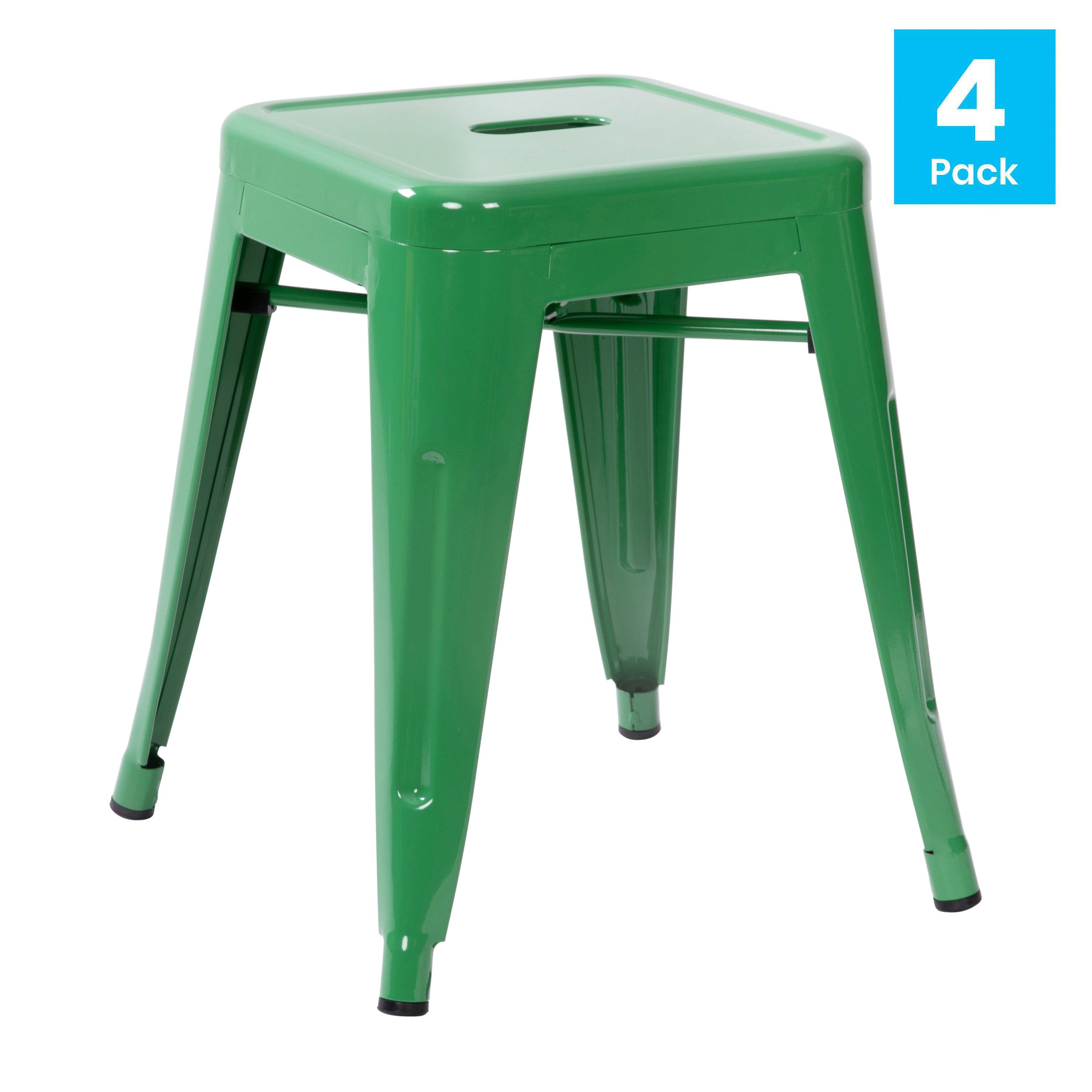 18" Table Height Stool, Stackable Backless Metal Indoor Dining Stool, Commercial Grade Restaurant Stool in Green - Set of 4