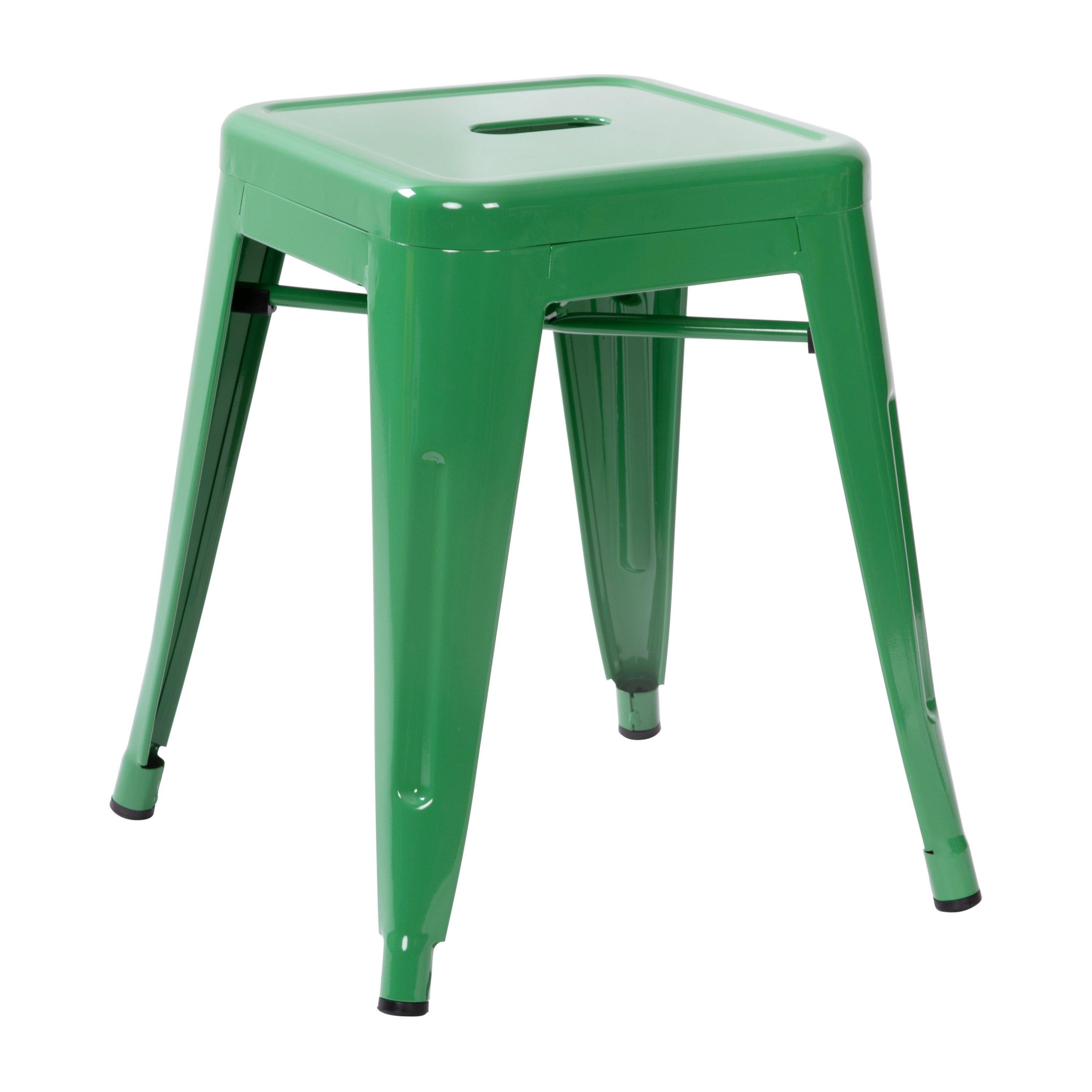 18" Table Height Stool, Stackable Backless Metal Indoor Dining Stool, Commercial Grade Restaurant Stool in Green - Set of 4
