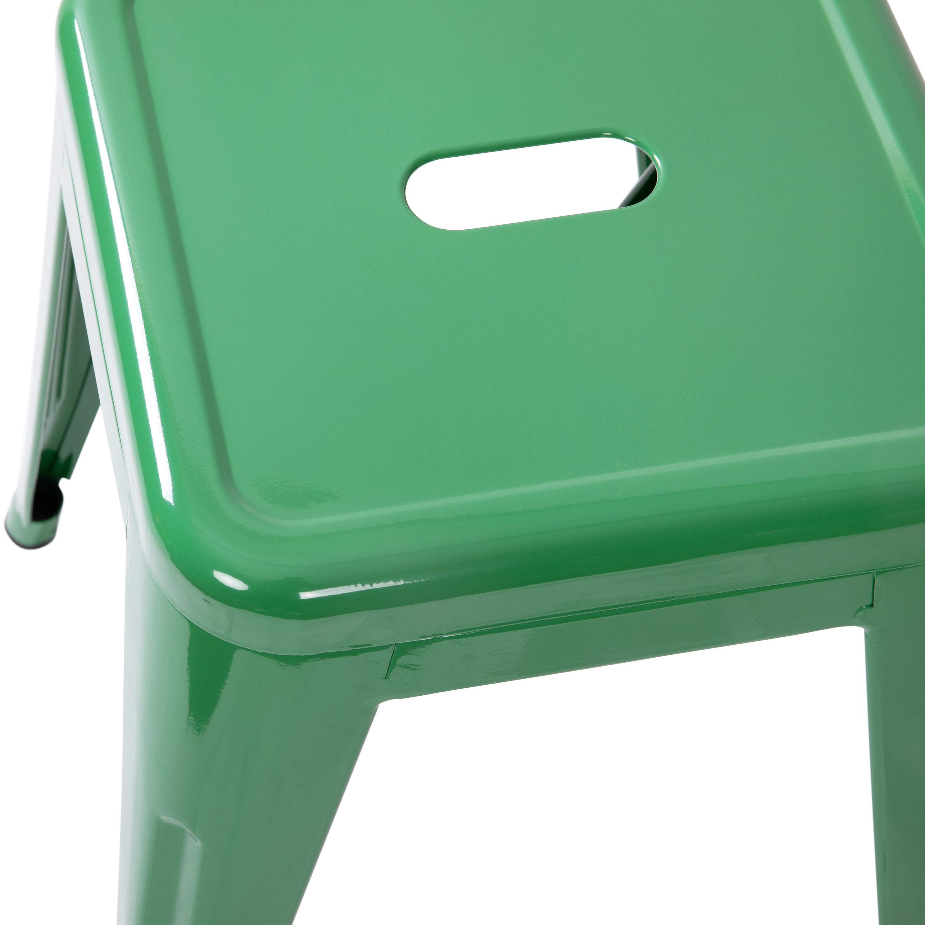18" Table Height Stool, Stackable Backless Metal Indoor Dining Stool, Commercial Grade Restaurant Stool in Green - Set of 4