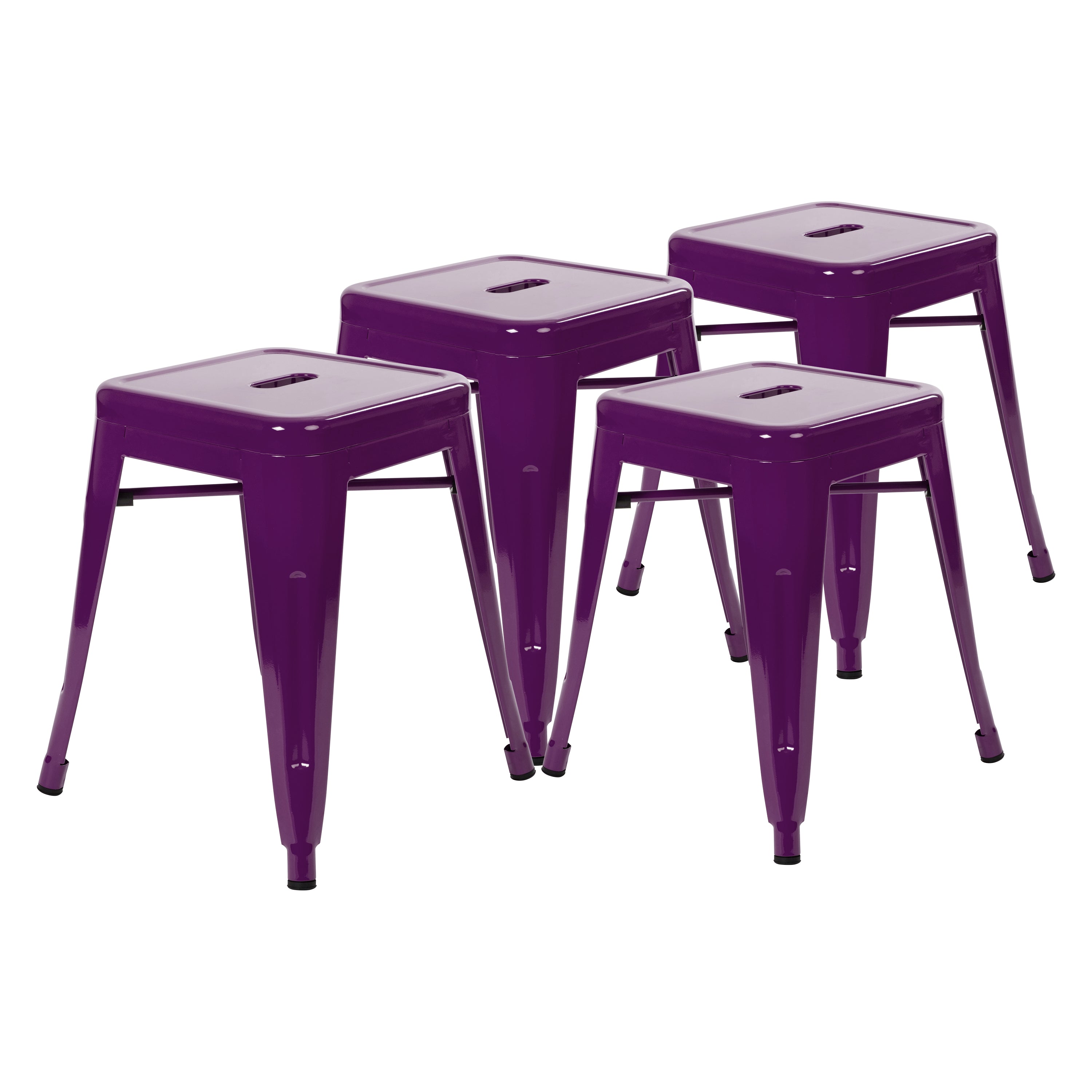 Kai 18" Table Height Stool, Stackable Backless Metal Indoor Dining Stool, Commercial Grade Restaurant Stool in Purple - Set of 4