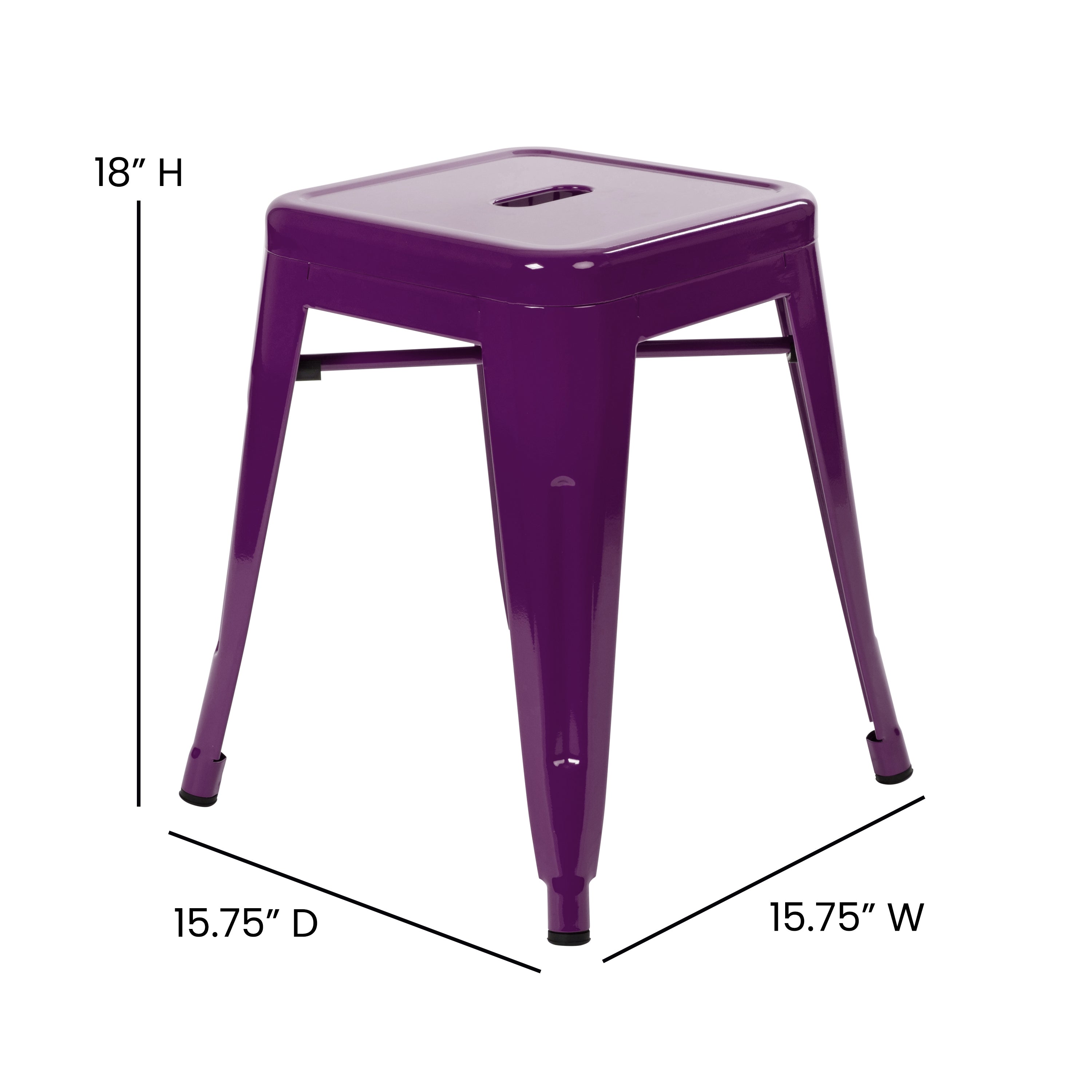 Kai 18" Table Height Stool, Stackable Backless Metal Indoor Dining Stool, Commercial Grade Restaurant Stool in Purple - Set of 4