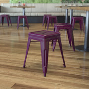 Kai 18" Table Height Stool, Stackable Backless Metal Indoor Dining Stool, Commercial Grade Restaurant Stool in Purple - Set of 4