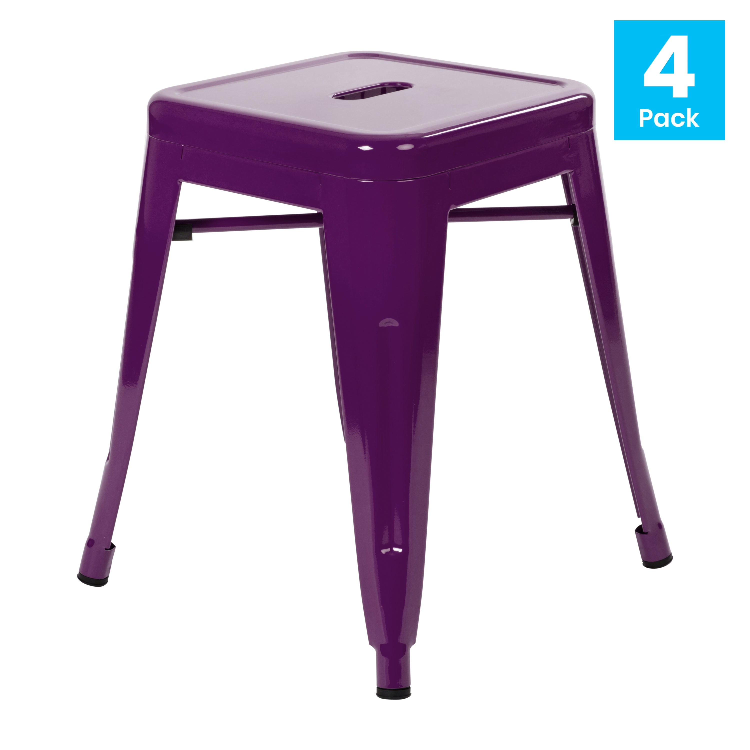 Kai 18" Table Height Stool, Stackable Backless Metal Indoor Dining Stool, Commercial Grade Restaurant Stool in Purple - Set of 4
