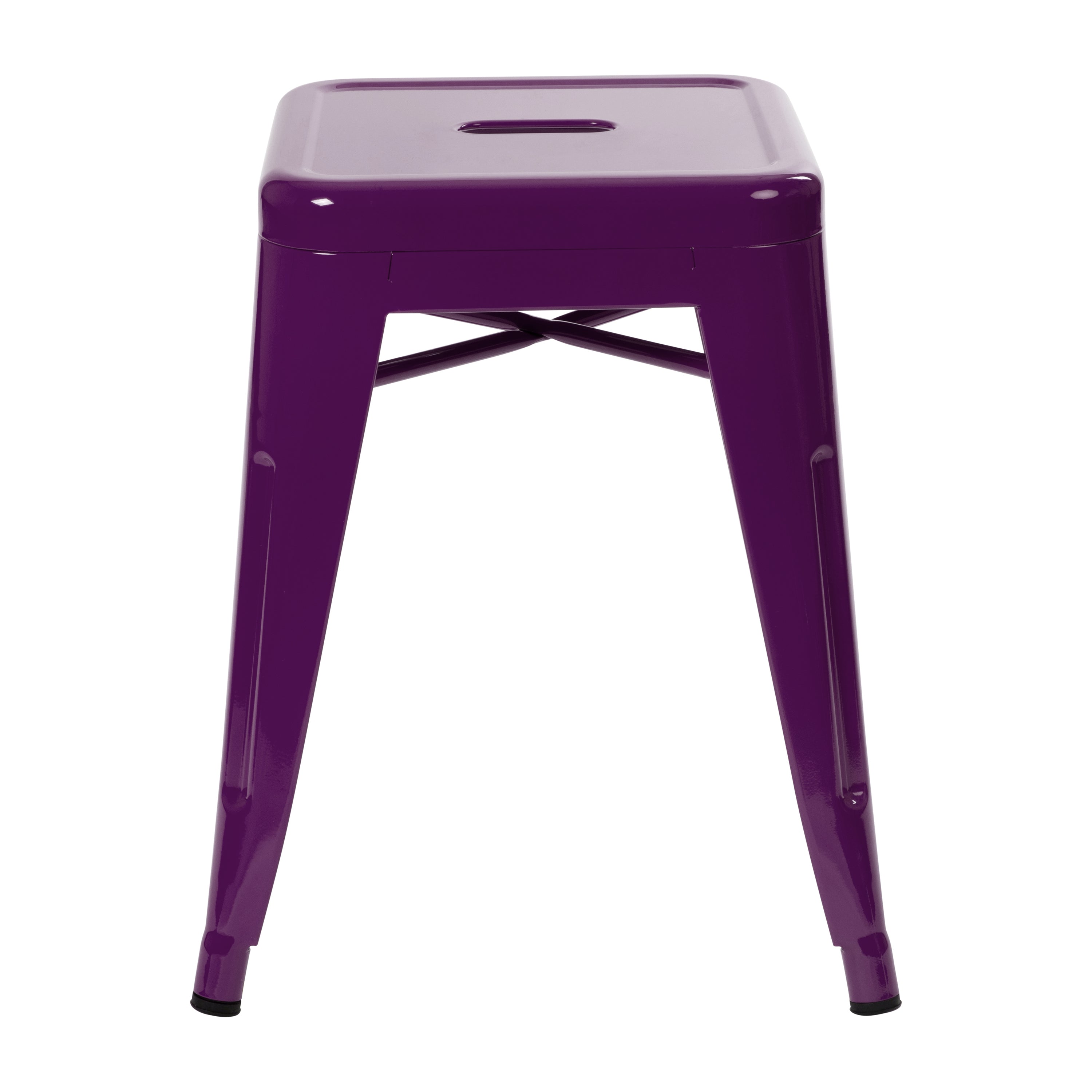 Kai 18" Table Height Stool, Stackable Backless Metal Indoor Dining Stool, Commercial Grade Restaurant Stool in Purple - Set of 4