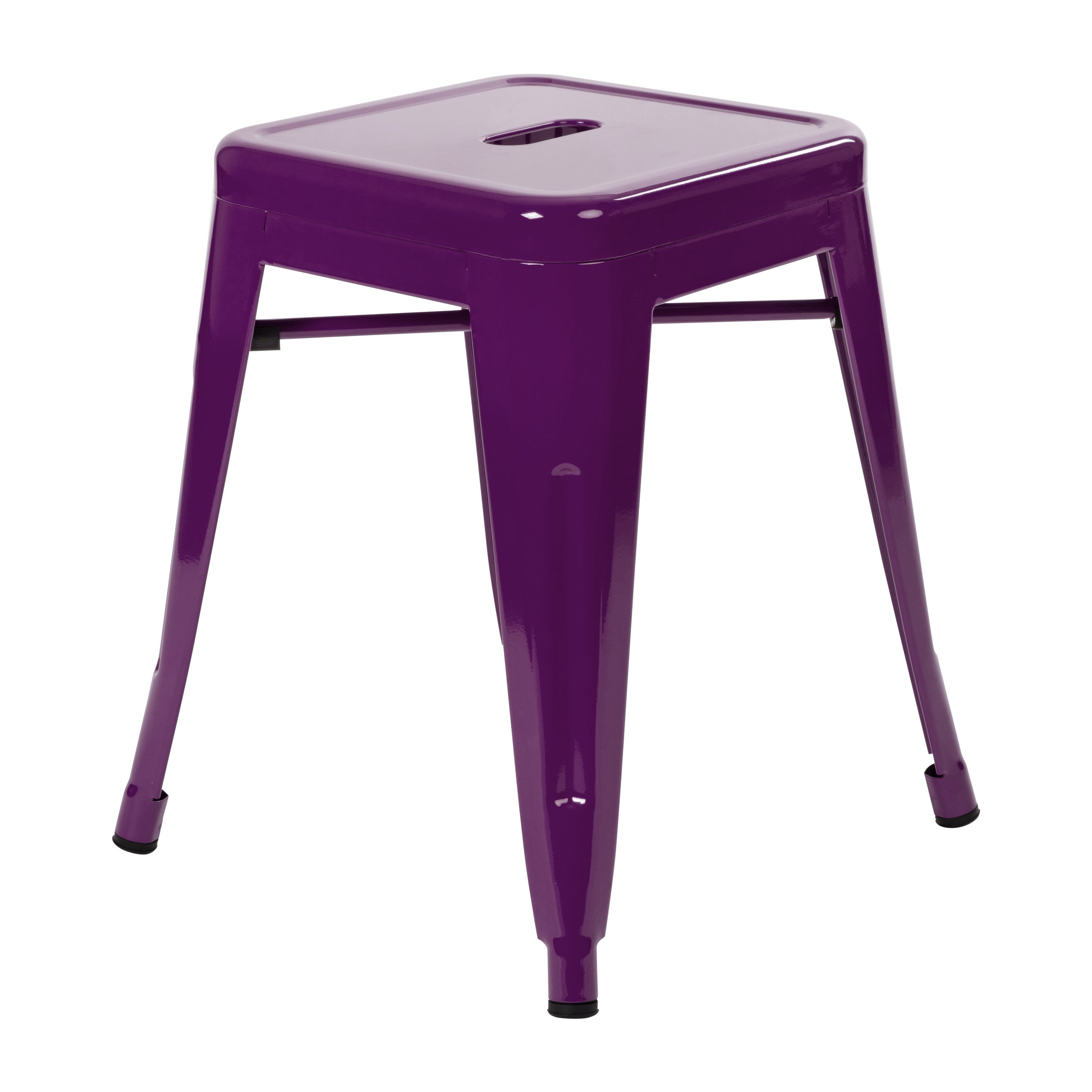 Kai 18" Table Height Stool, Stackable Backless Metal Indoor Dining Stool, Commercial Grade Restaurant Stool in Purple - Set of 4