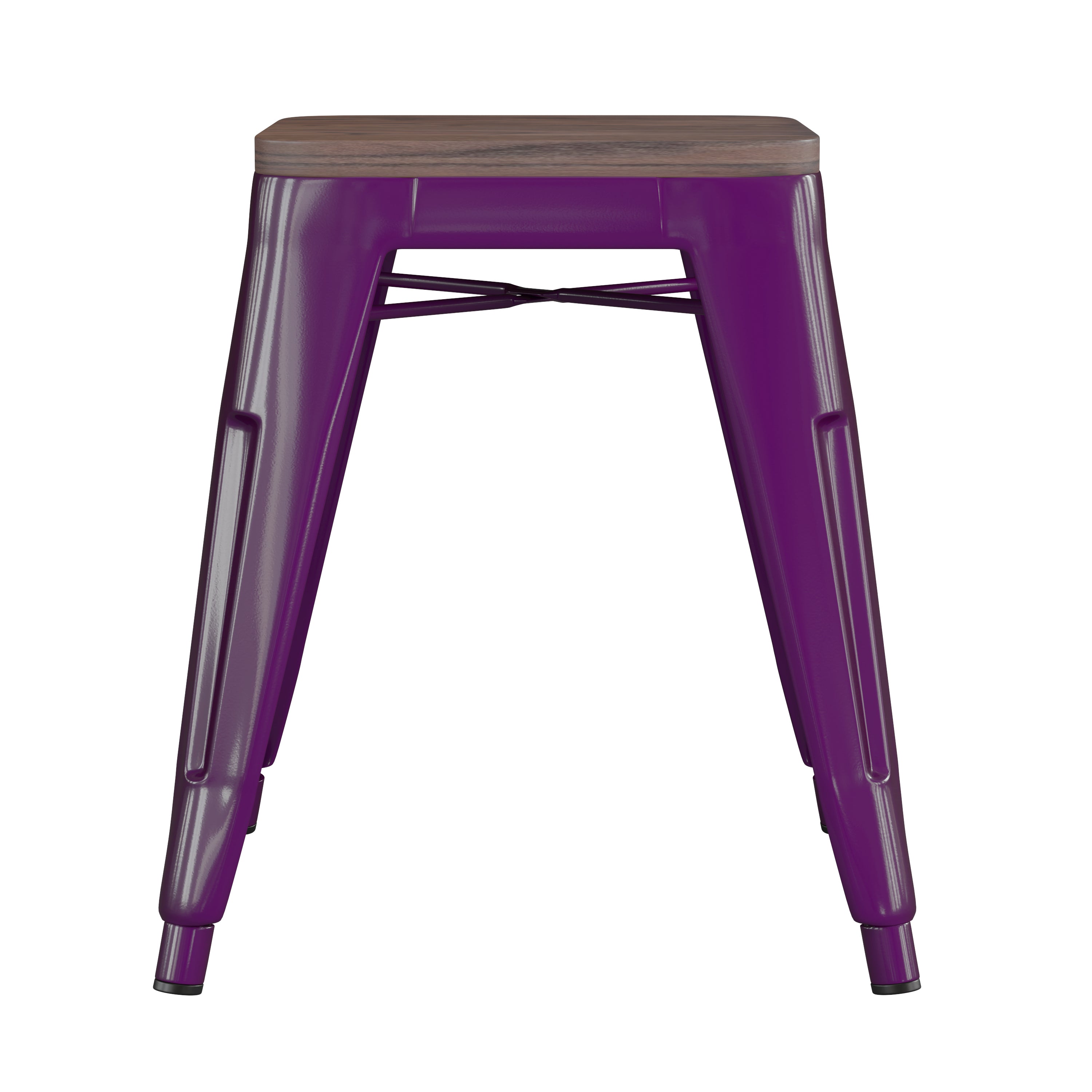 Kai 18" Backless Table Height Stool with Wooden Seat, Stackable Purple Metal Indoor Dining Stool, Commercial Grade - Set of 4