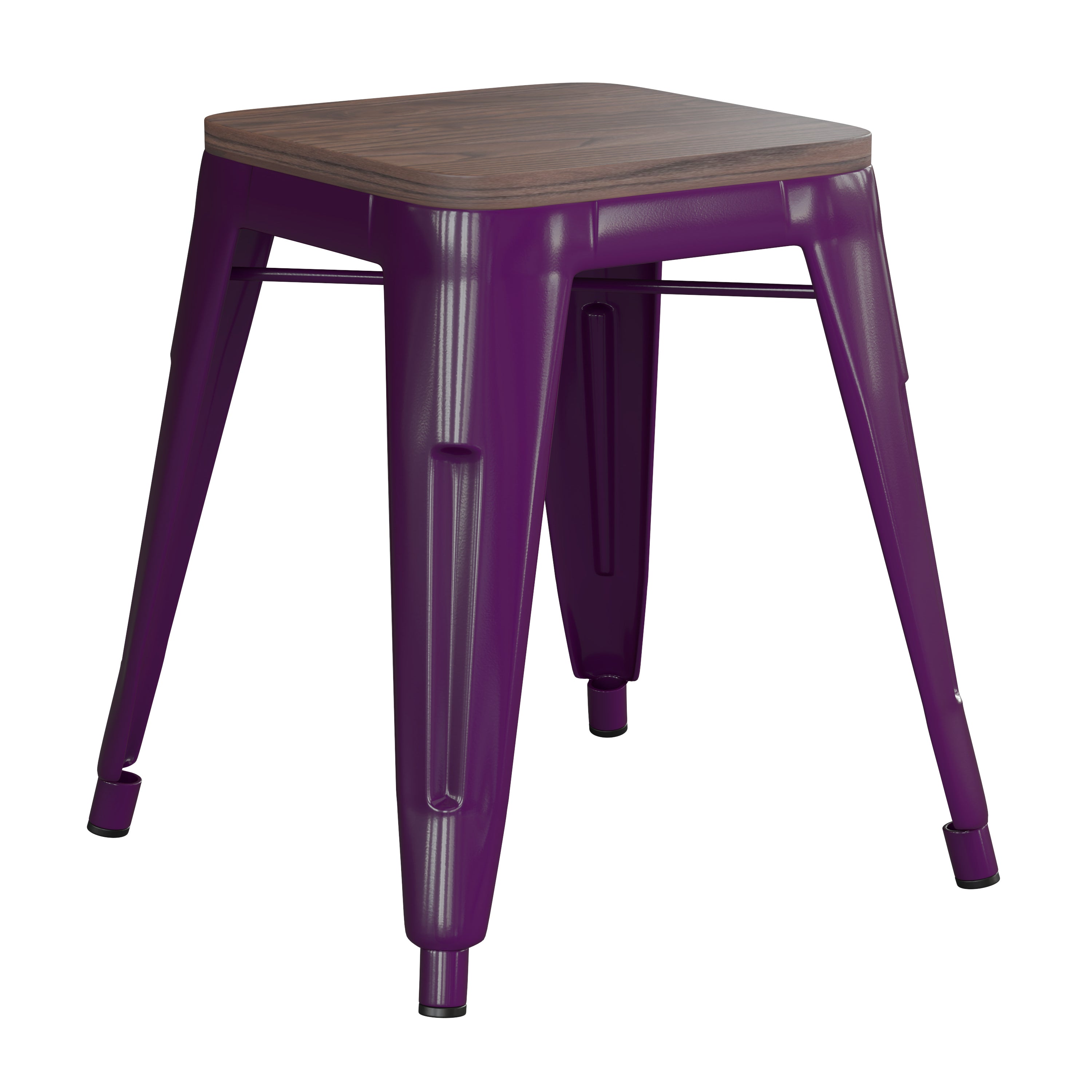 Kai 18" Backless Table Height Stool with Wooden Seat, Stackable Purple Metal Indoor Dining Stool, Commercial Grade - Set of 4